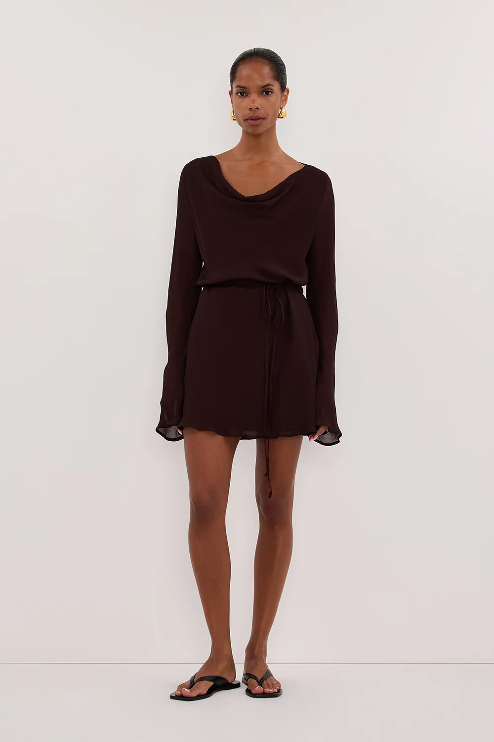 CORFU DARK CHOC SLEEVED MINI DRESS - Image 6