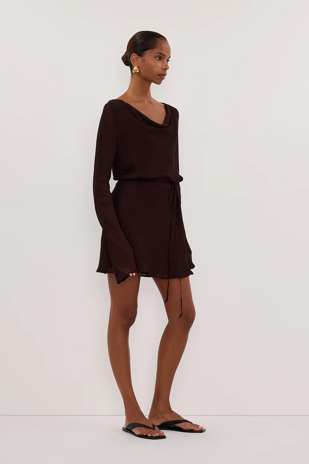 CORFU DARK CHOC SLEEVED MINI DRESS - Image 7