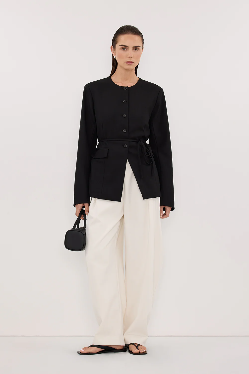 CYRUS BLACK COLLARLESS BLAZER