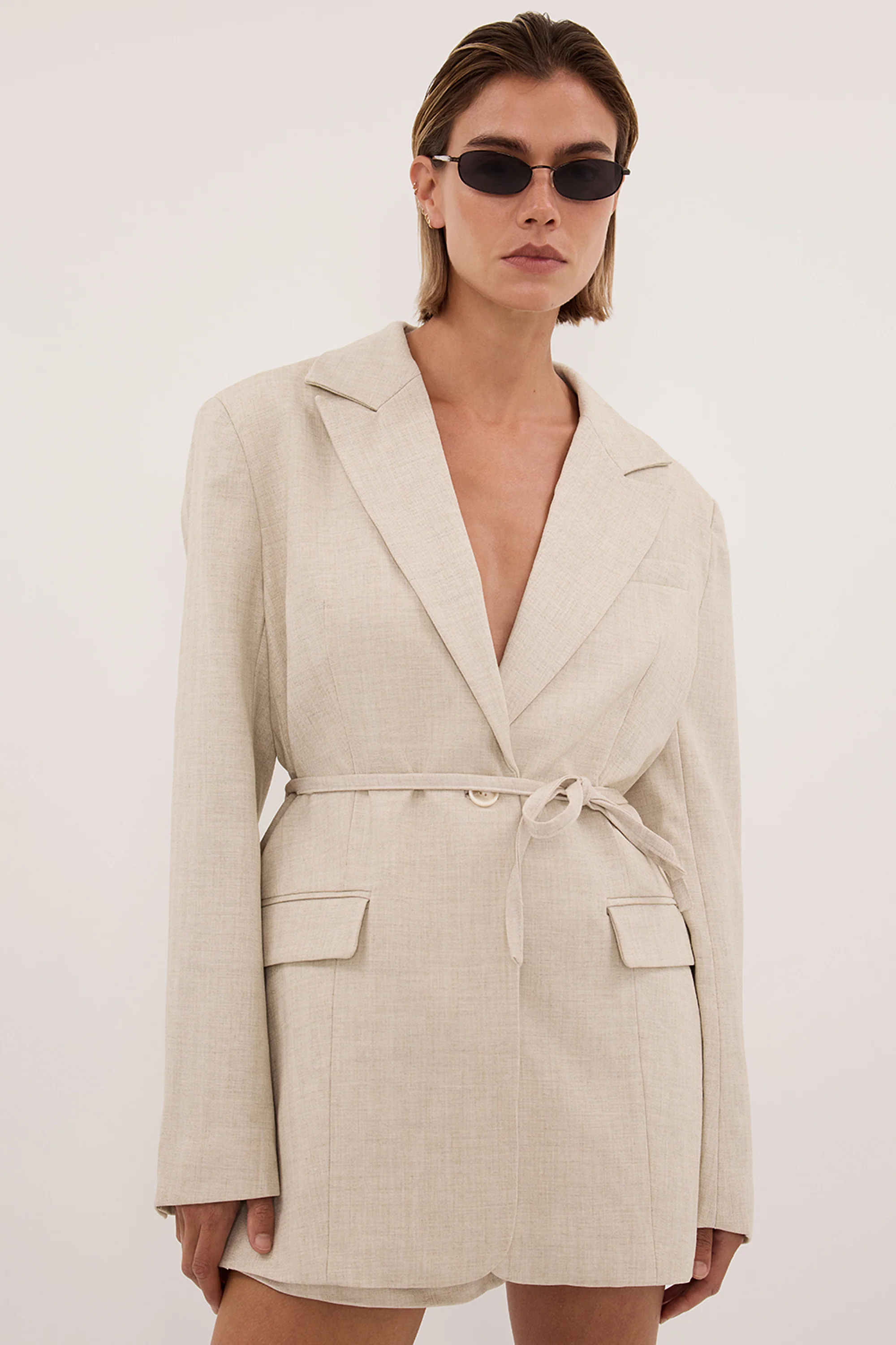 CYRUS NATURAL OVERSIZED TIE WAIST BLAZER - Image 3