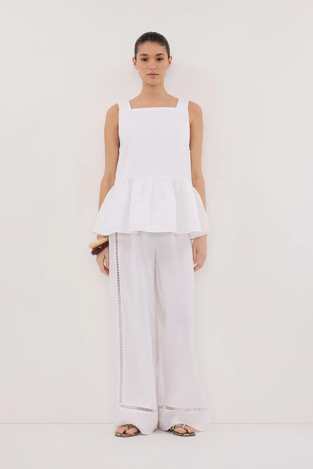DAISY WHITE LINEN PEPLUM TOP