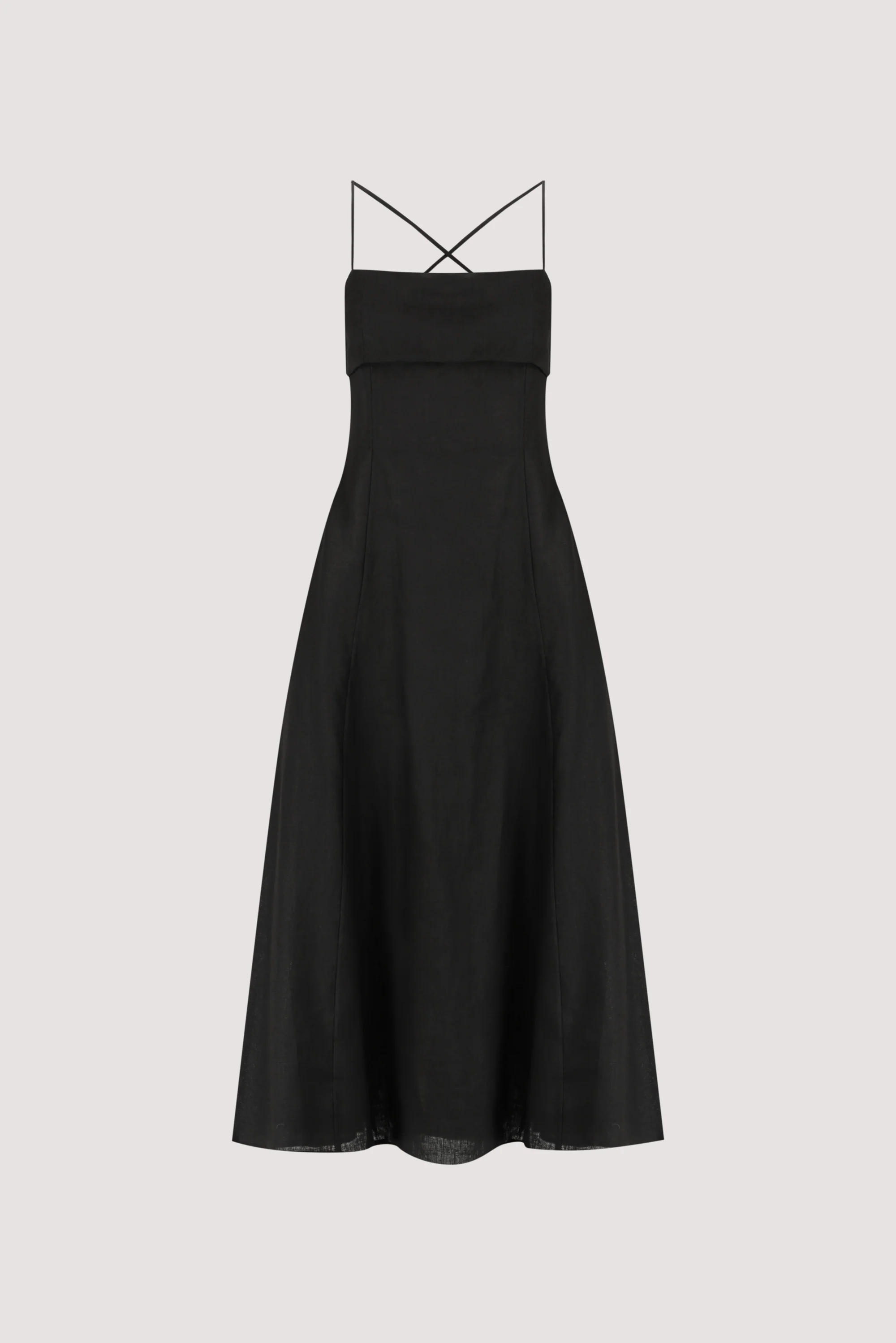 DANIELLA BLACK LINEN TIE BACK MIDI DRESS - Image 8