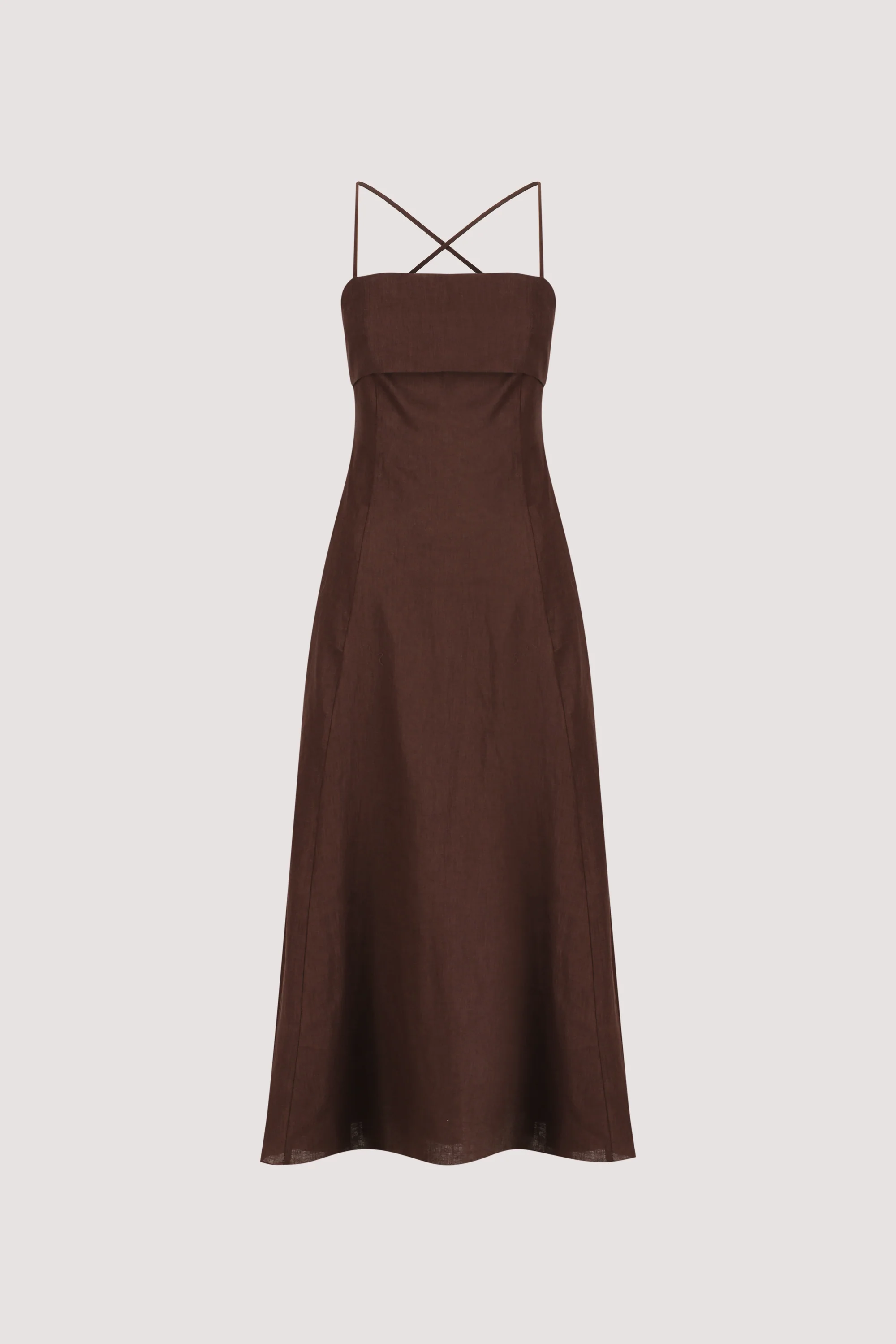DANIELLA COCOA LINEN TIE BACK MIDI DRESS - Image 6
