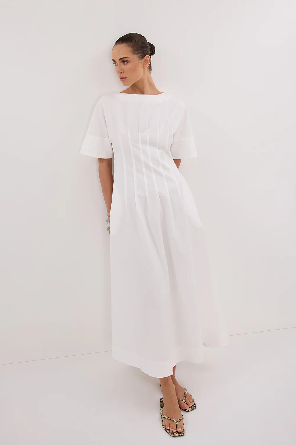 DAPHNE WHITE SLEEVED MIDI DRESS - Image 6