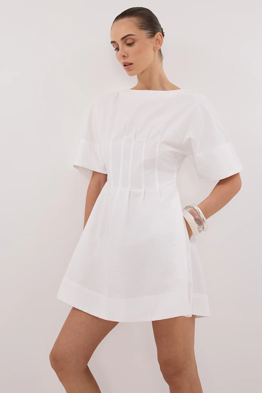 DAPHNE WHITE SLEEVED MINI DRESS - Image 6