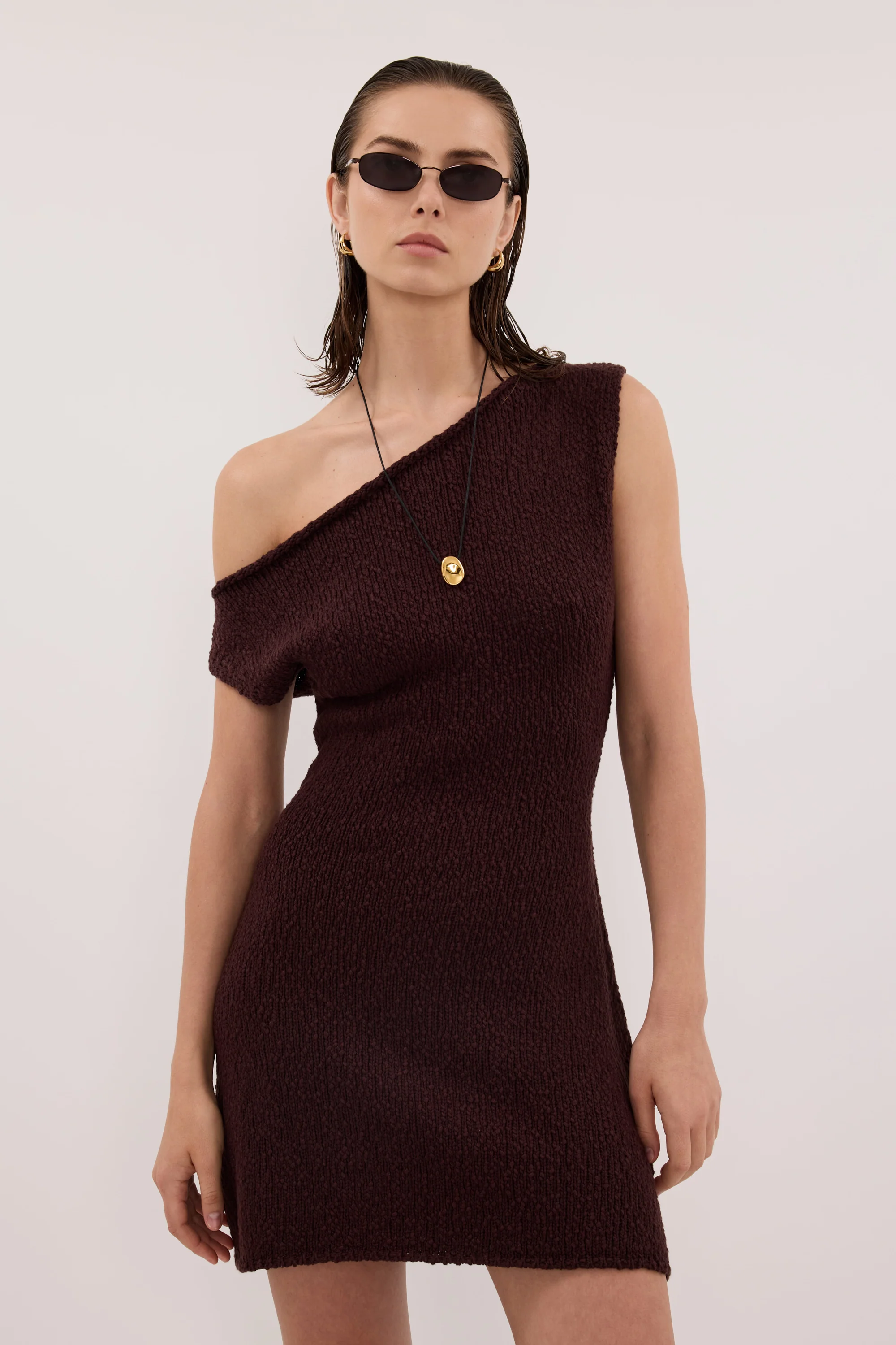 DINA CHOC ASYM KNIT MINI DRESS - Image 2