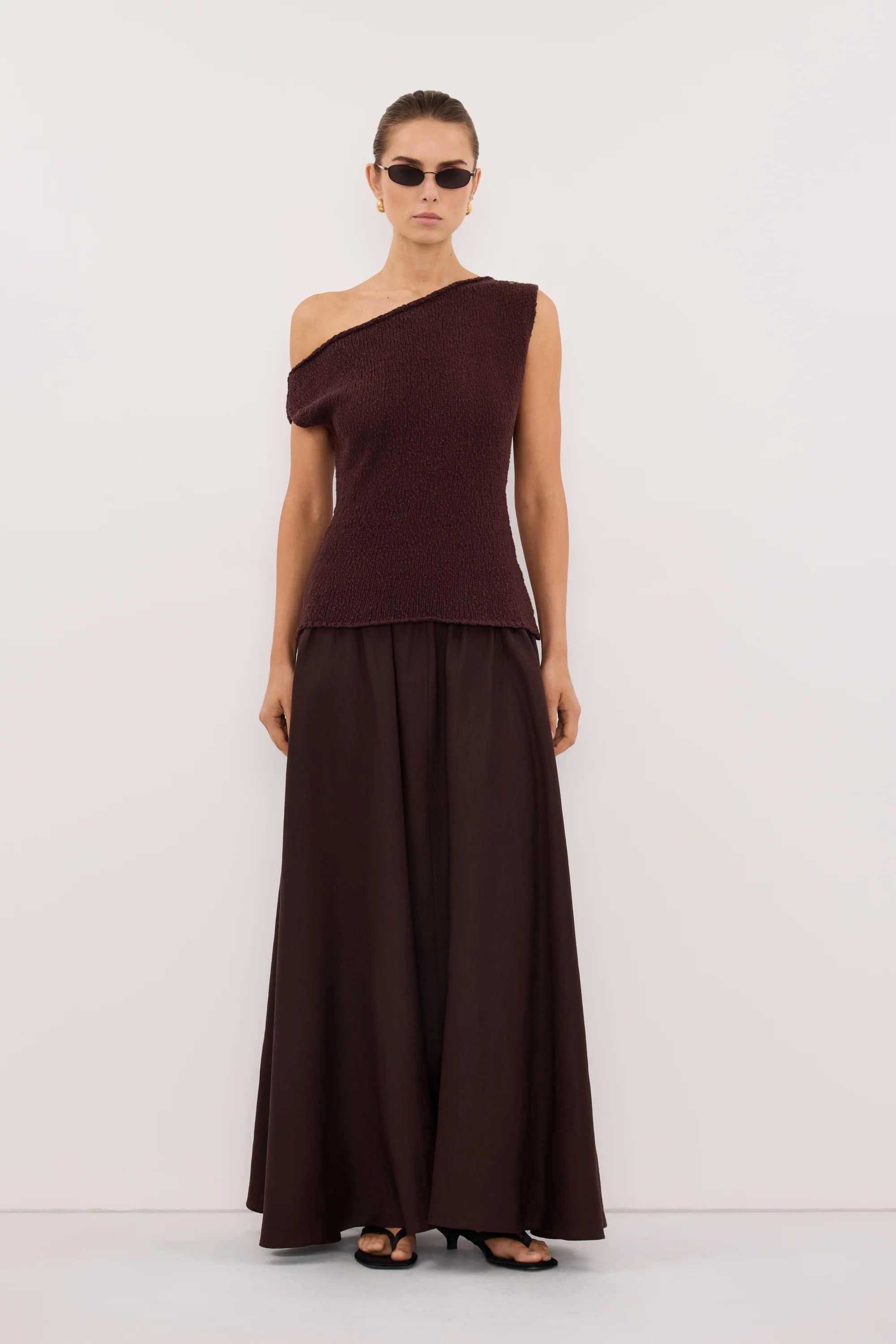 DINA CHOC COTTON ASYM KNIT TOP