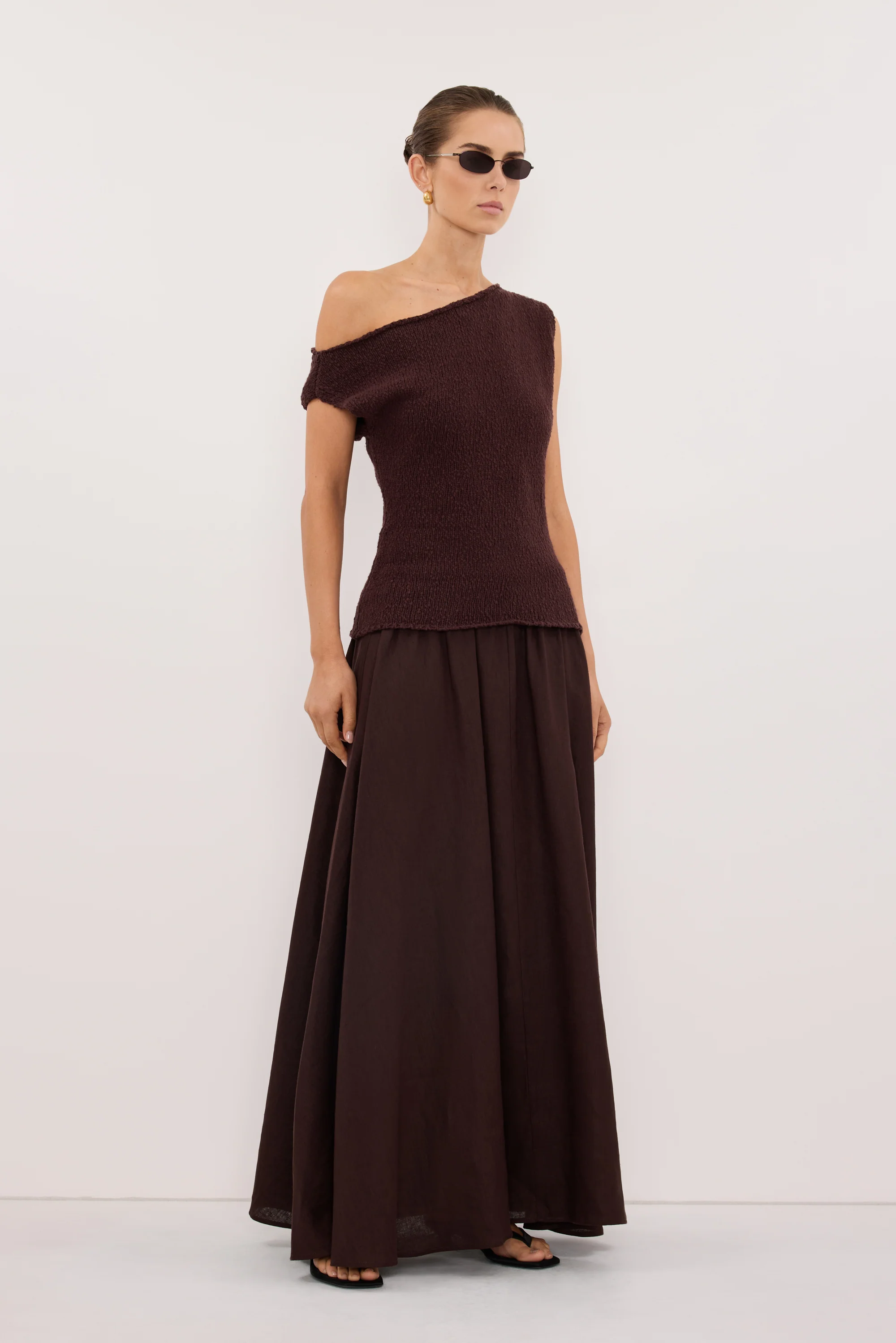 DINA CHOC COTTON ASYM KNIT TOP - Image 3
