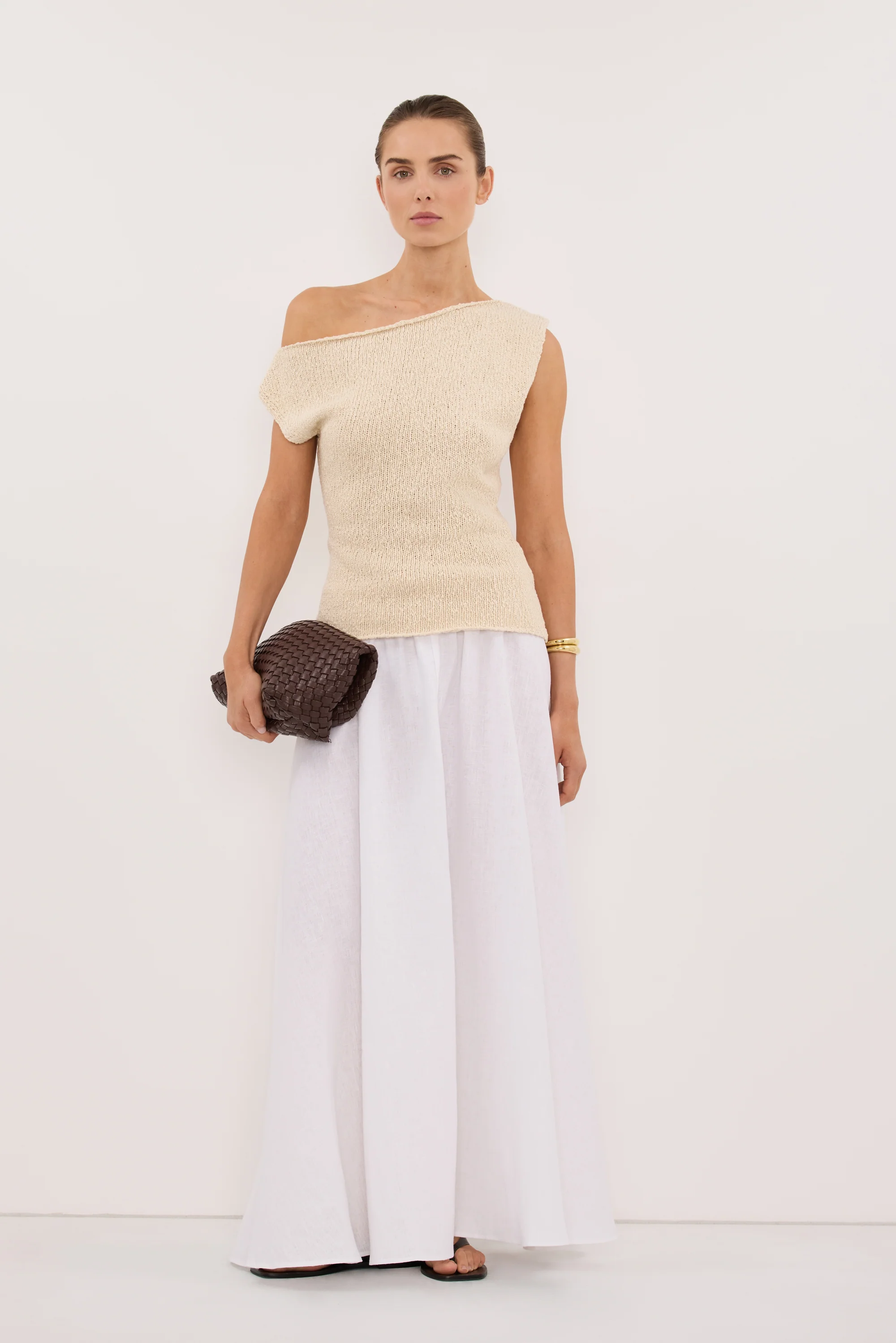 DINA NATURAL COTTON ASYM KNIT TOP
