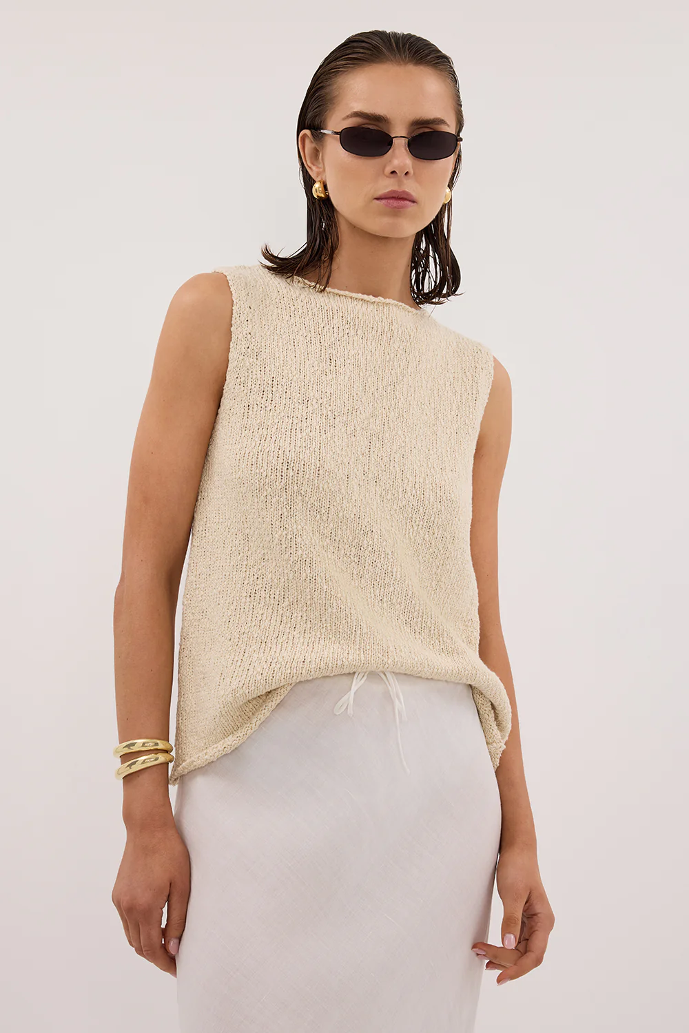 DINA NATURAL SLEEVELESS KNIT TOP - Image 2
