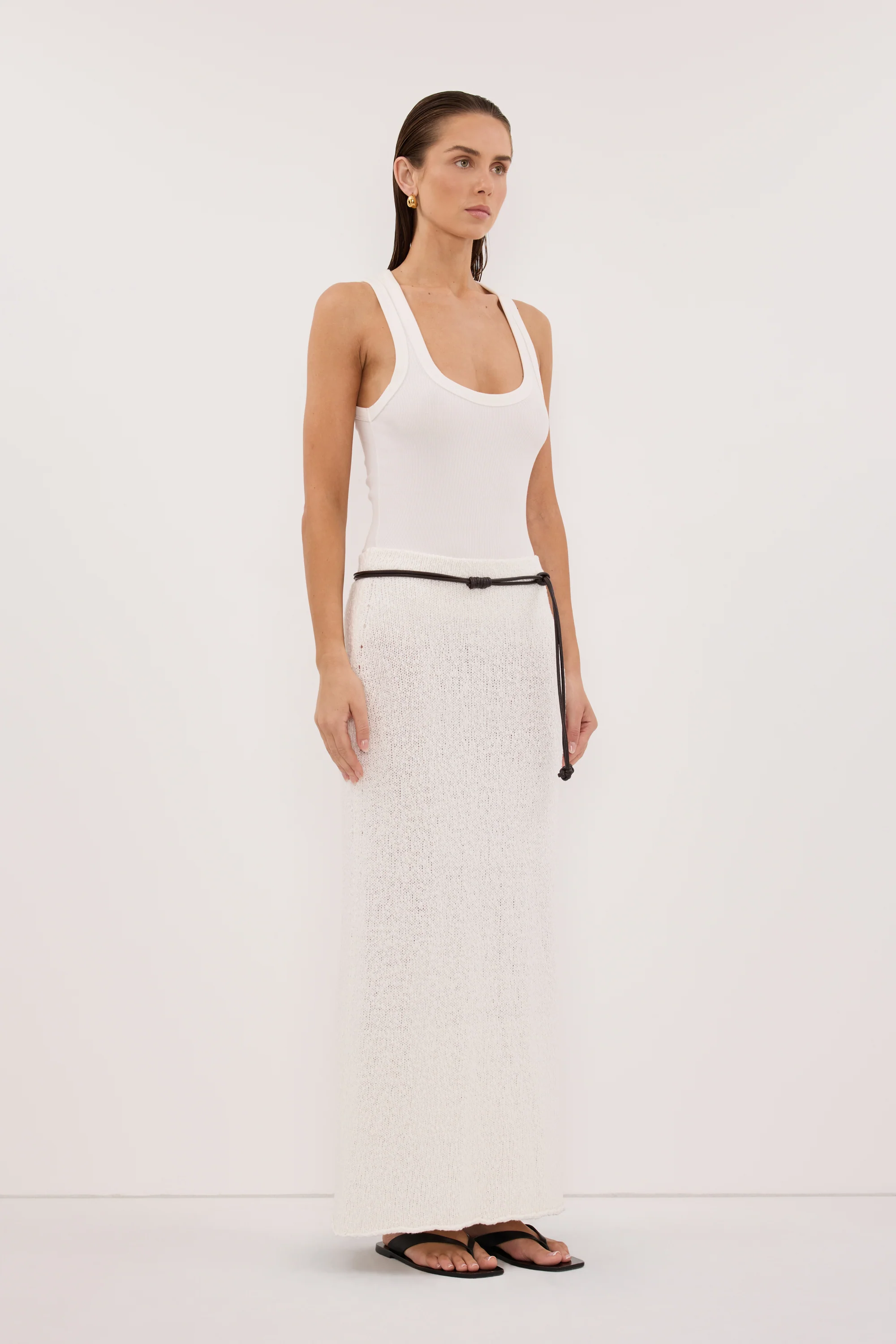 DINA OFF WHITE KNIT MIDI SKIRT - Image 3