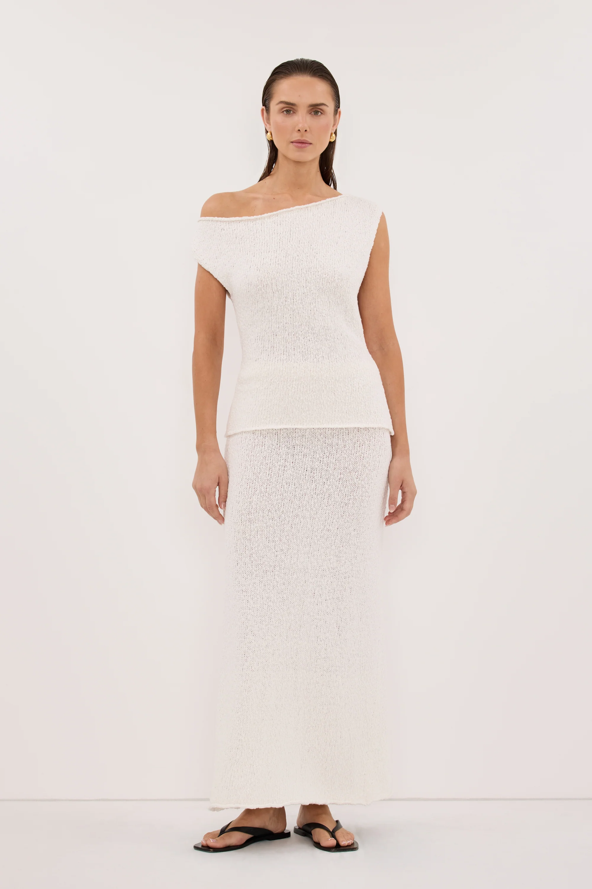 DINA OFF WHITE KNIT MIDI SKIRT - Image 6