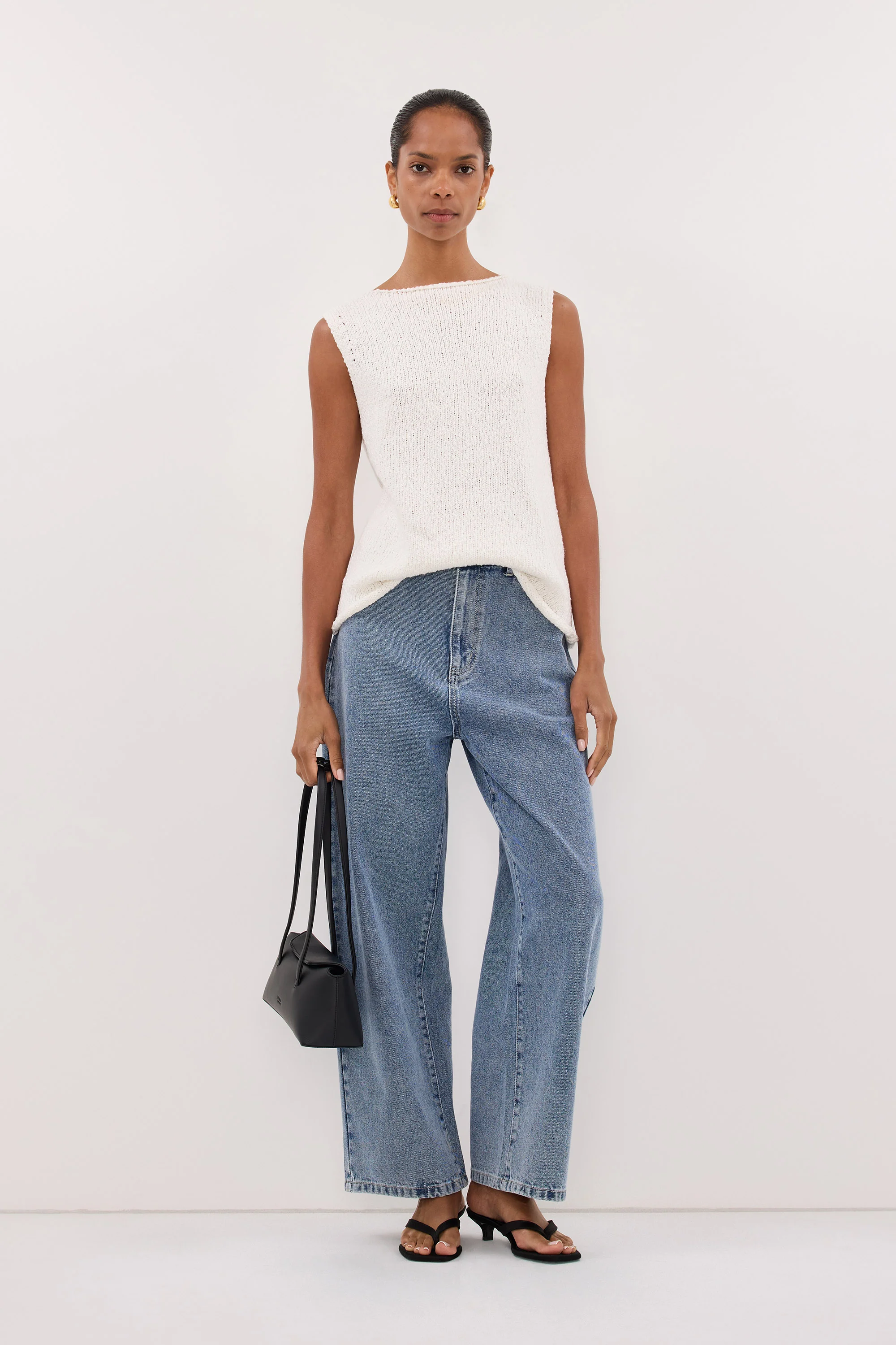 DINA OFF WHITE SLEEVELESS KNIT TOP