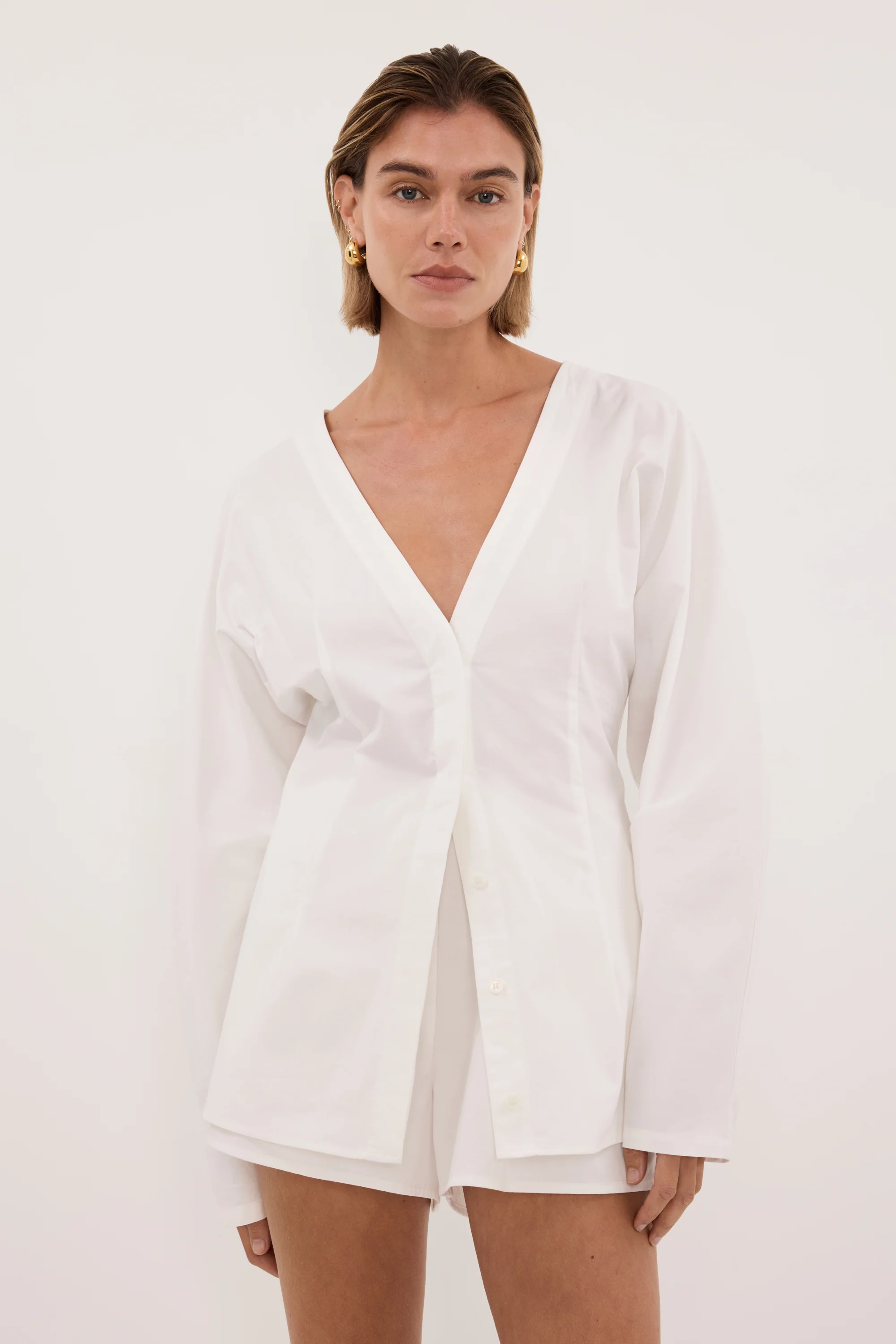 EDENA WHITE COTTON FITTED SHIRT - Image 3
