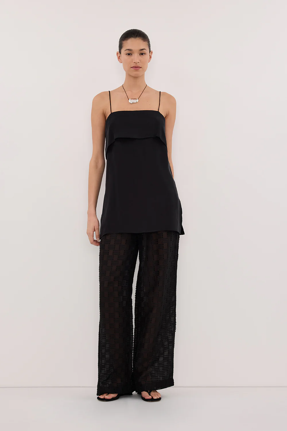 ELBA BLACK SHEER CHECK PANTS