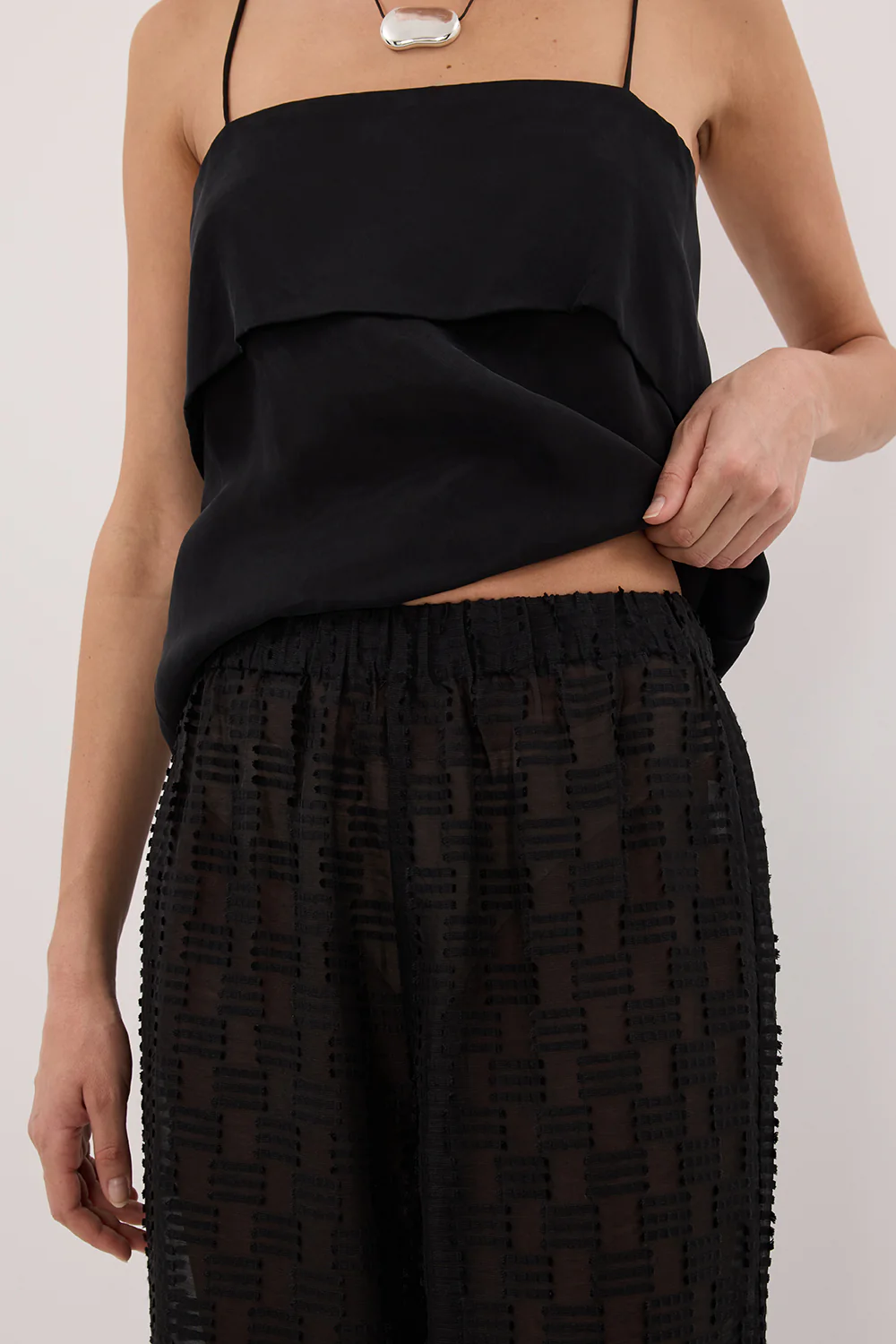 ELBA BLACK SHEER CHECK PANTS - Image 5