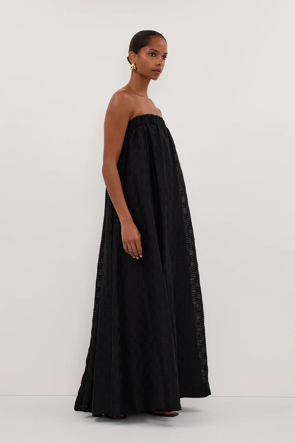 ELBA BLACK SHEER STRAPLESS MIDI DRESS - Image 3