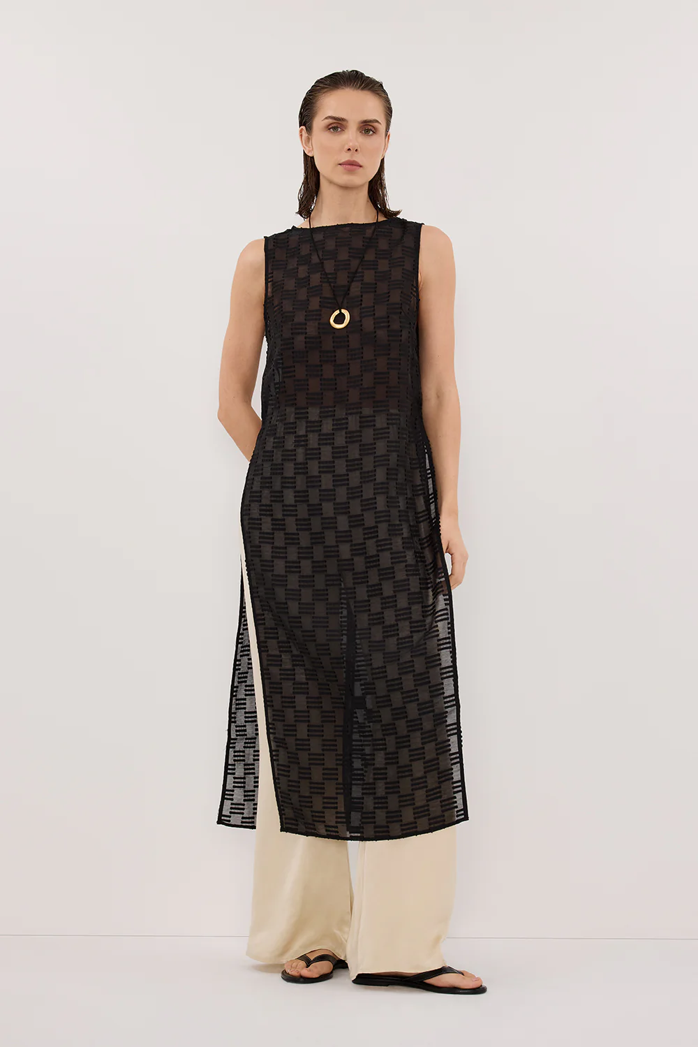 ELBA BLACK SHEER TUNIC TOP