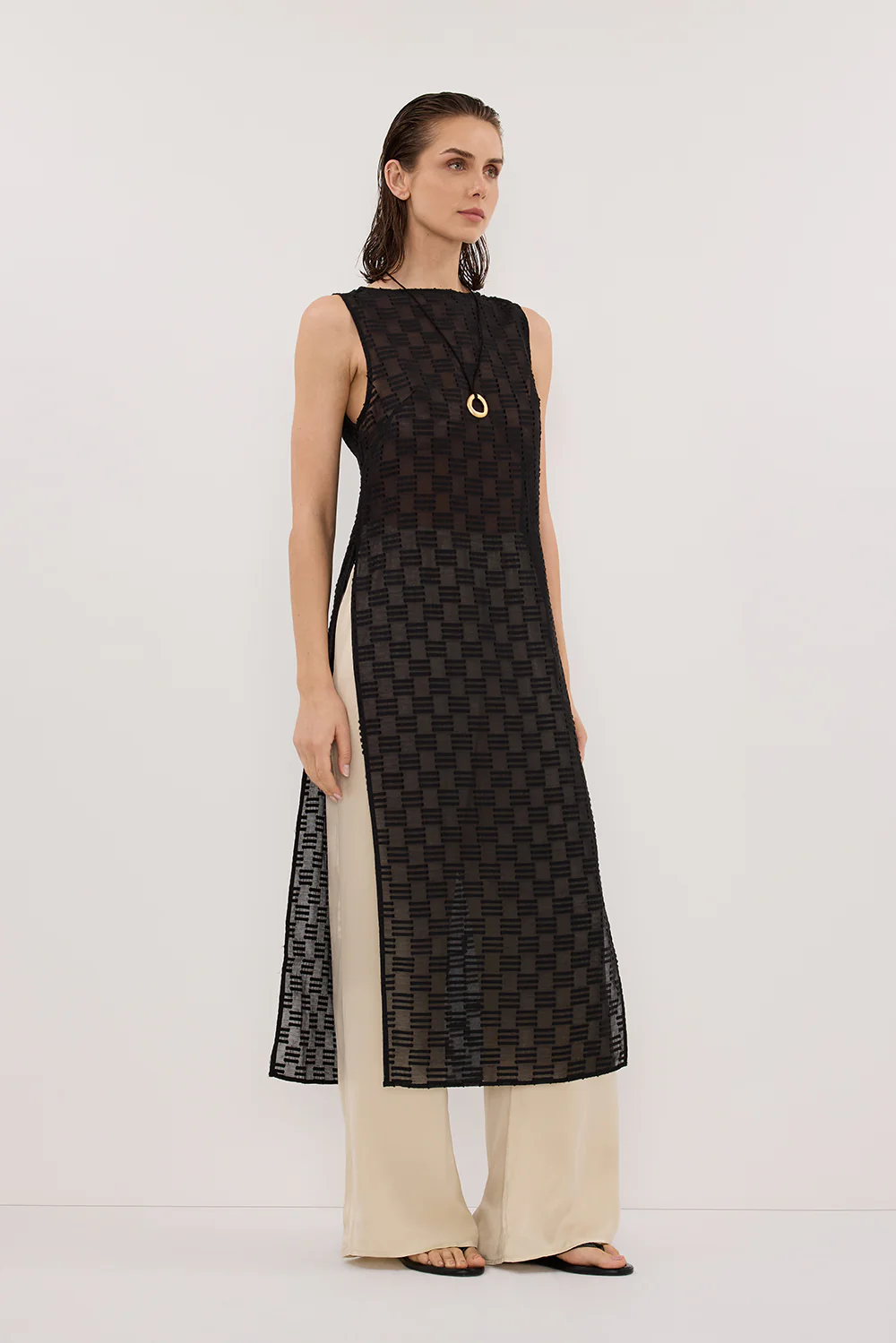 ELBA BLACK SHEER TUNIC TOP - Image 3