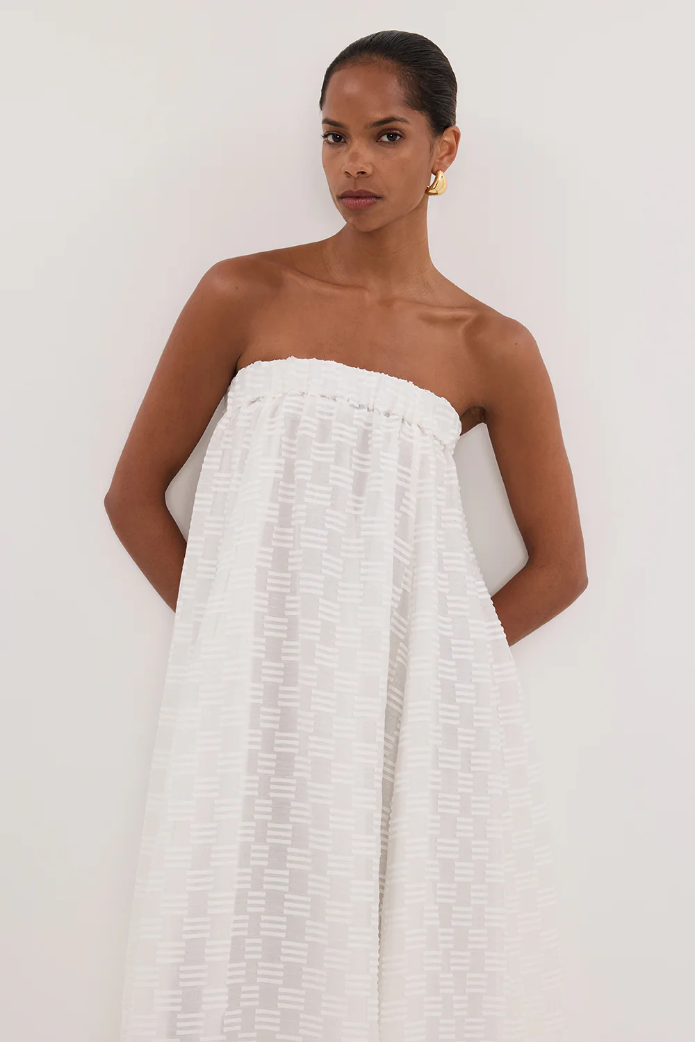 ELBA WHITE SHEER STRAPLESS MIDI DRESS - Image 2