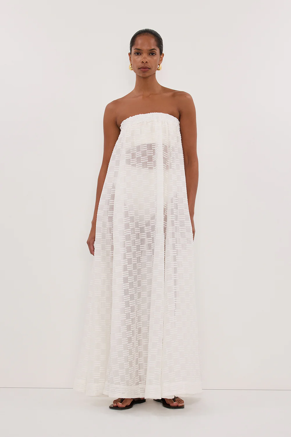 ELBA WHITE SHEER STRAPLESS MIDI DRESS - Image 5