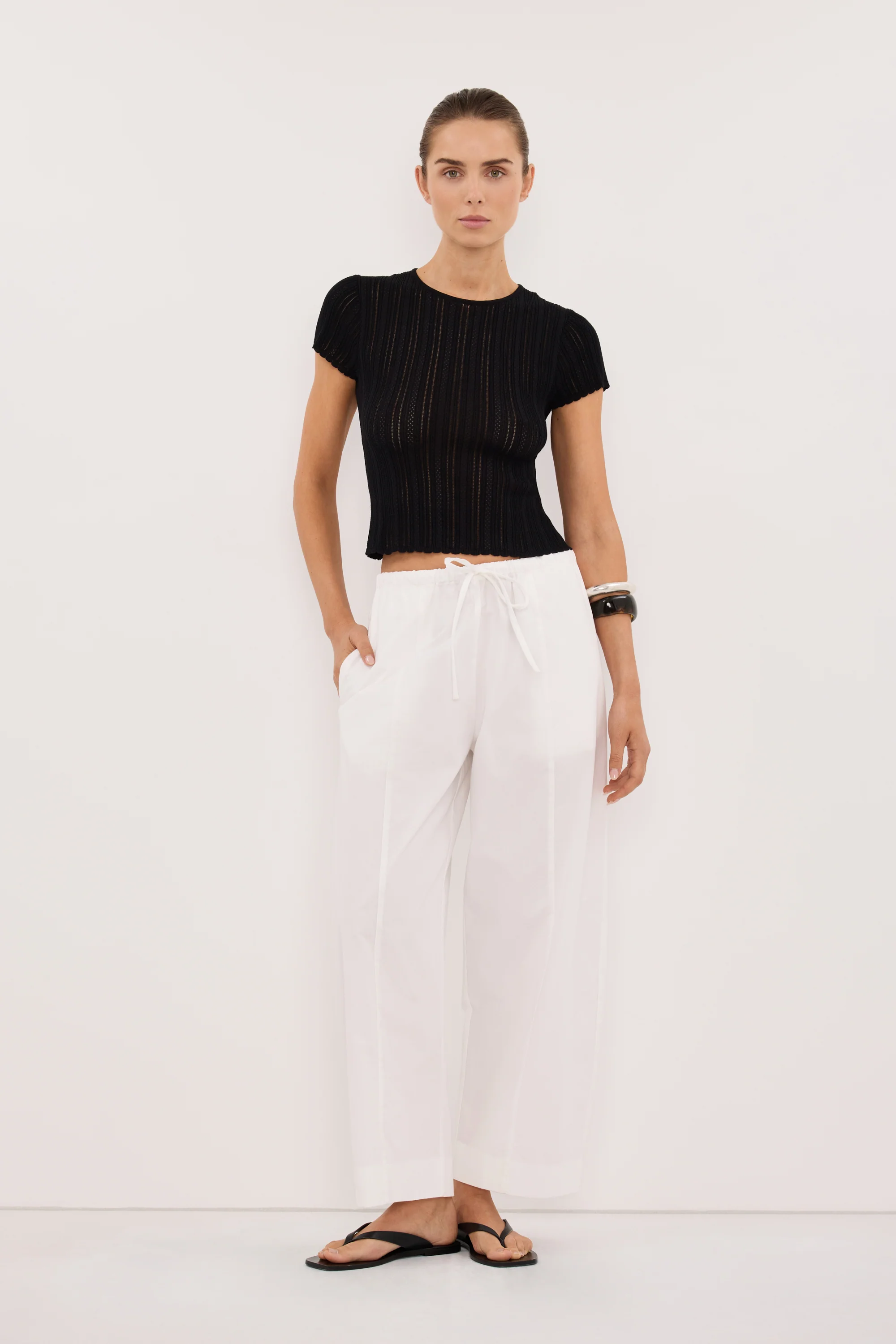 ELENA BLACK POINTELLE KNIT BABY TEE