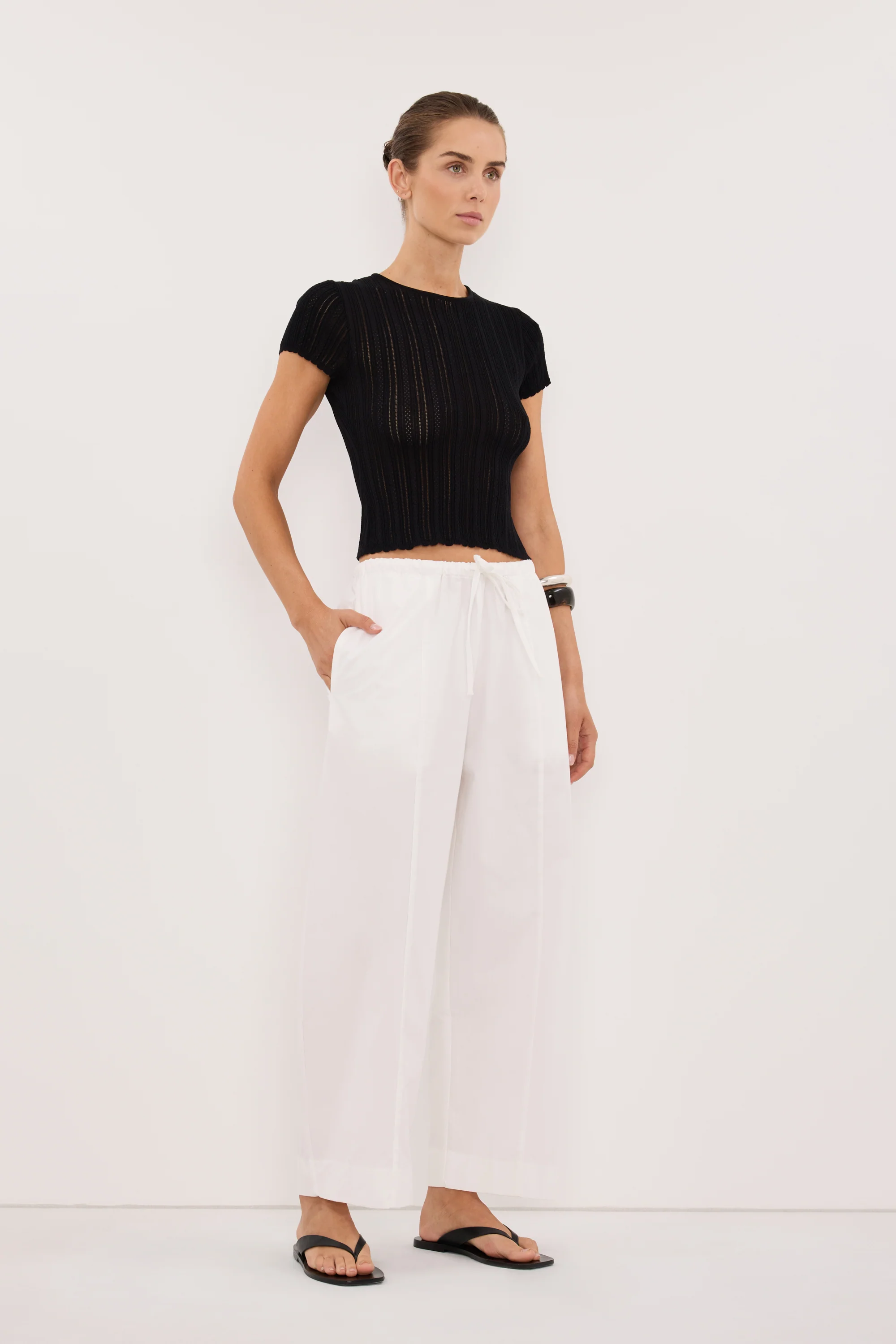 ELENA BLACK POINTELLE KNIT BABY TEE - Image 3
