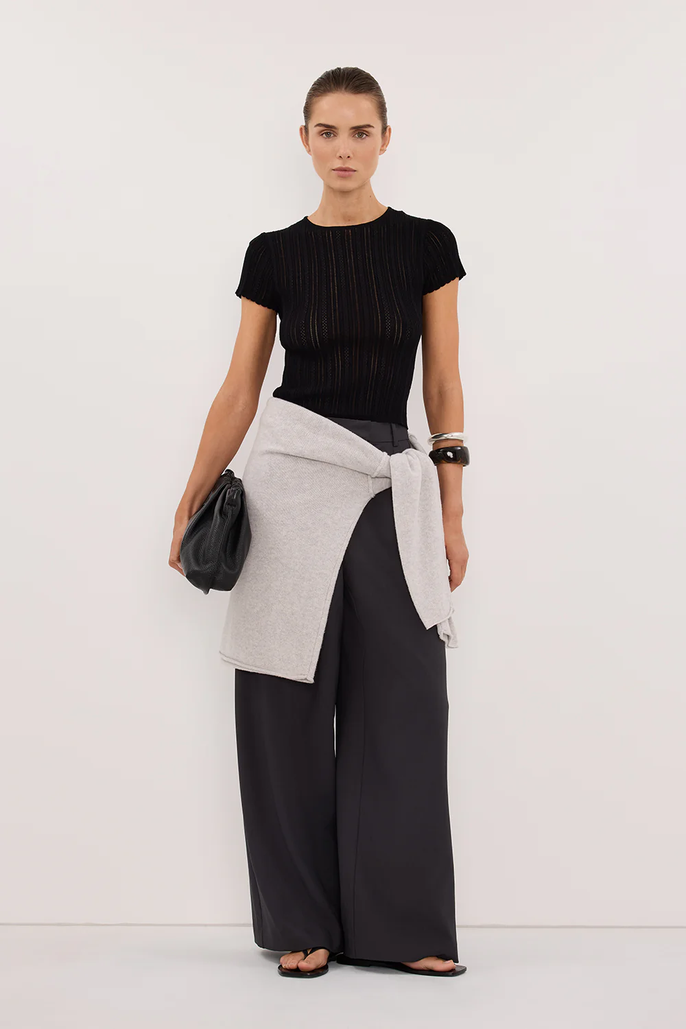 ELENA BLACK POINTELLE KNIT BABY TEE - Image 6