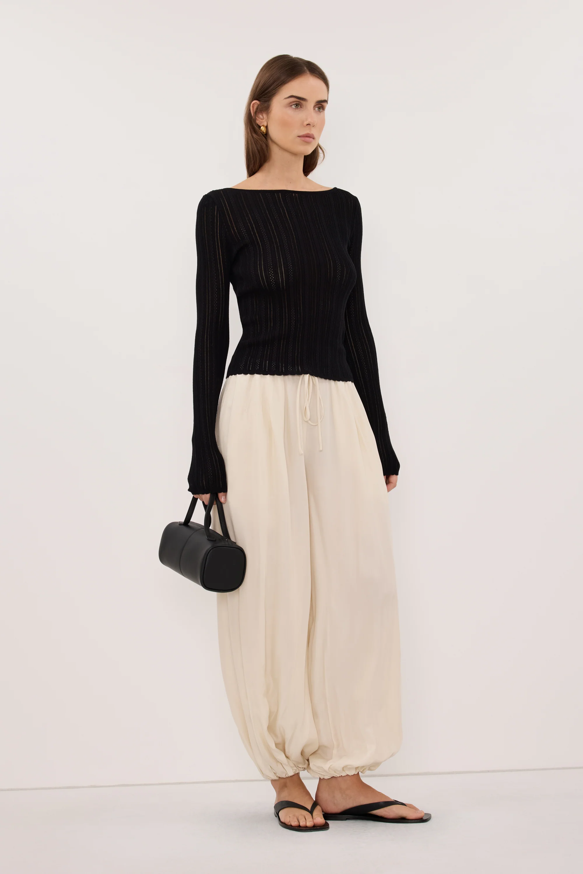 ELENA BLACK POINTELLE LONG SLEEVE KNIT TOP - Image 3