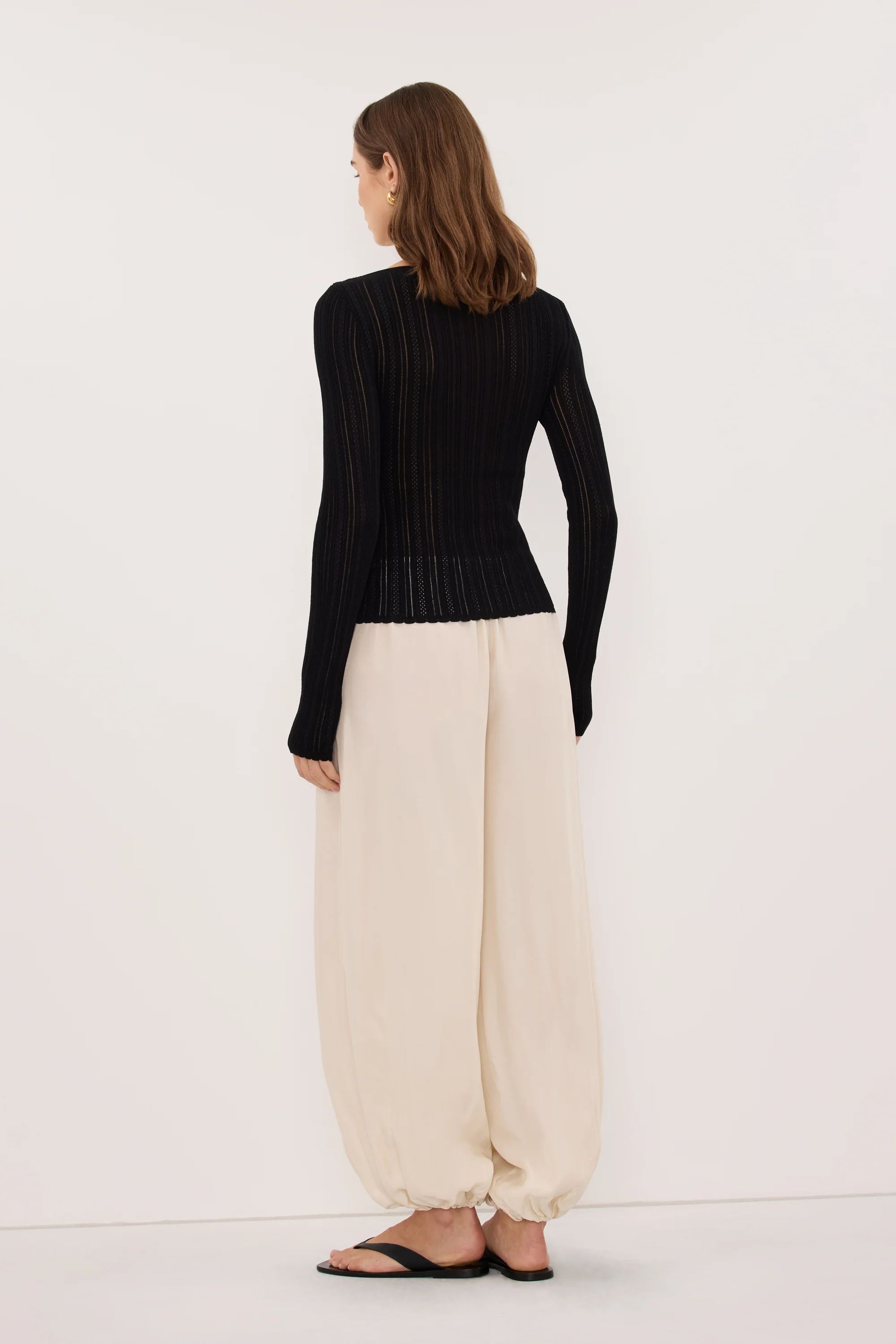 ELENA BLACK POINTELLE LONG SLEEVE KNIT TOP - Image 4