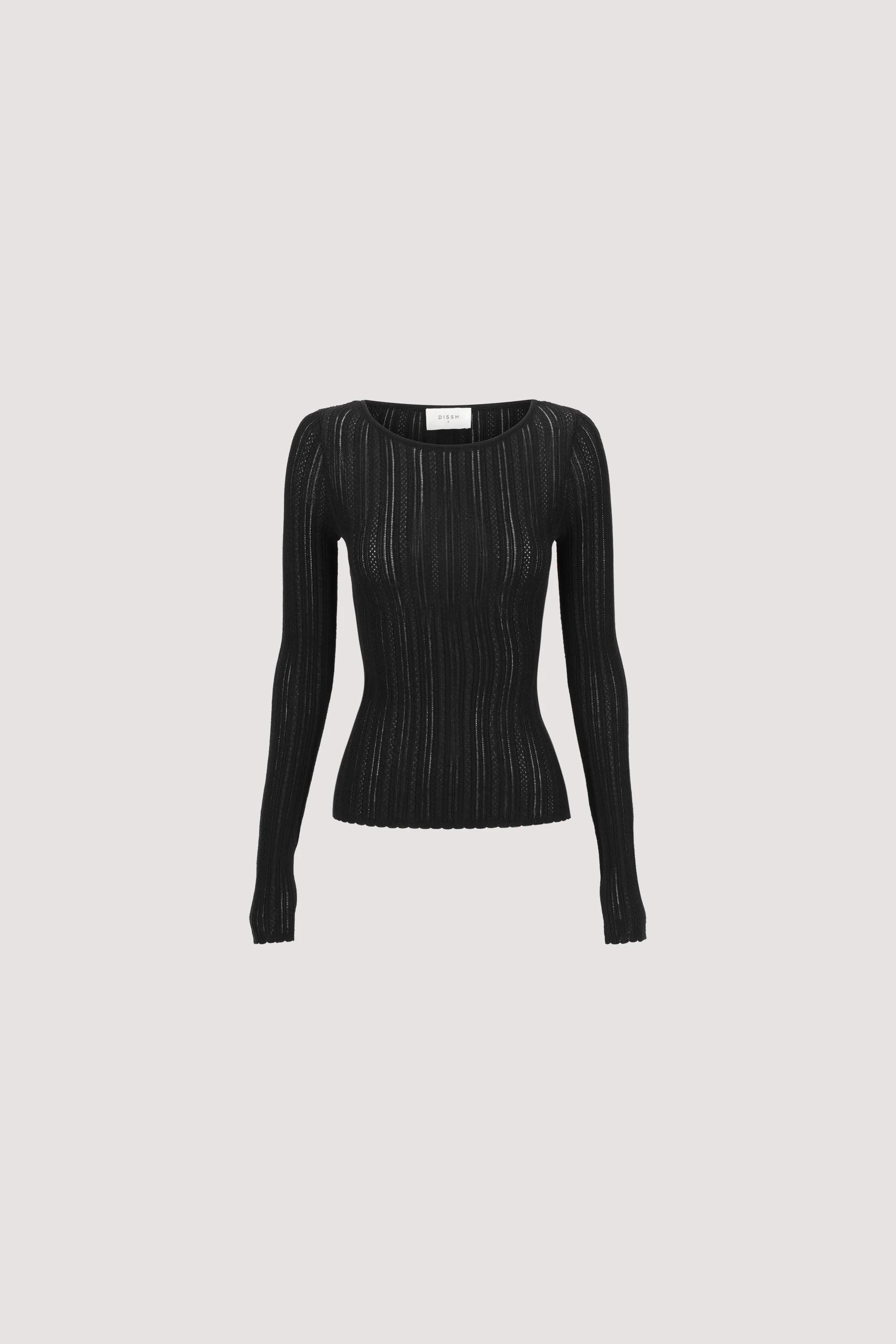 ELENA BLACK POINTELLE LONG SLEEVE KNIT TOP - Image 6