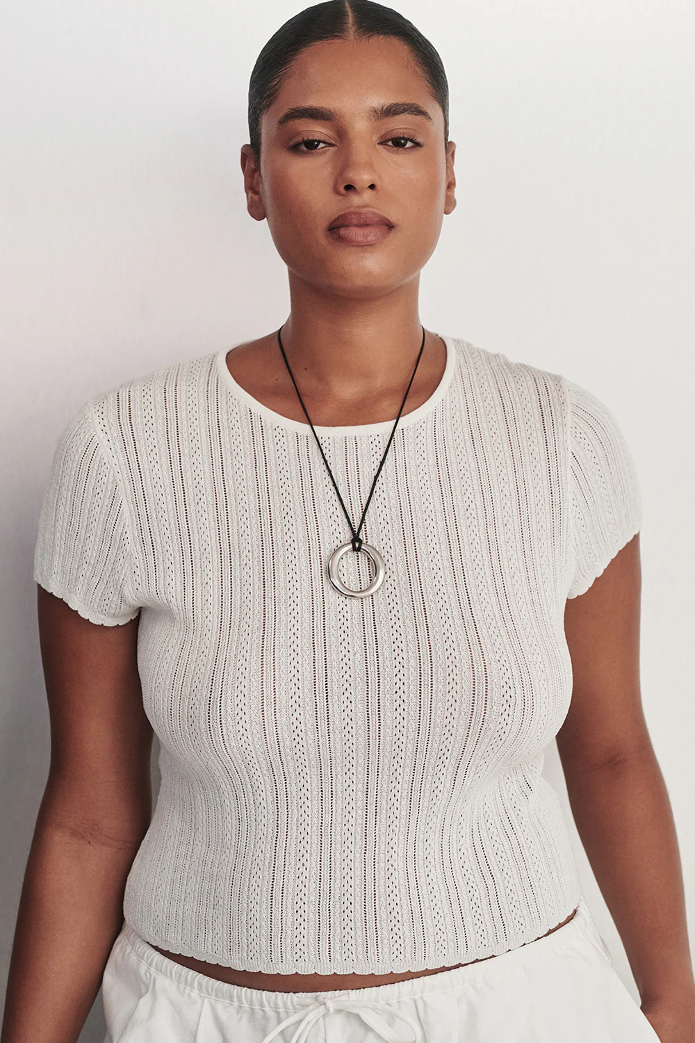 ELENA WHITE POINTELLE KNIT BABY TEE - Image 2