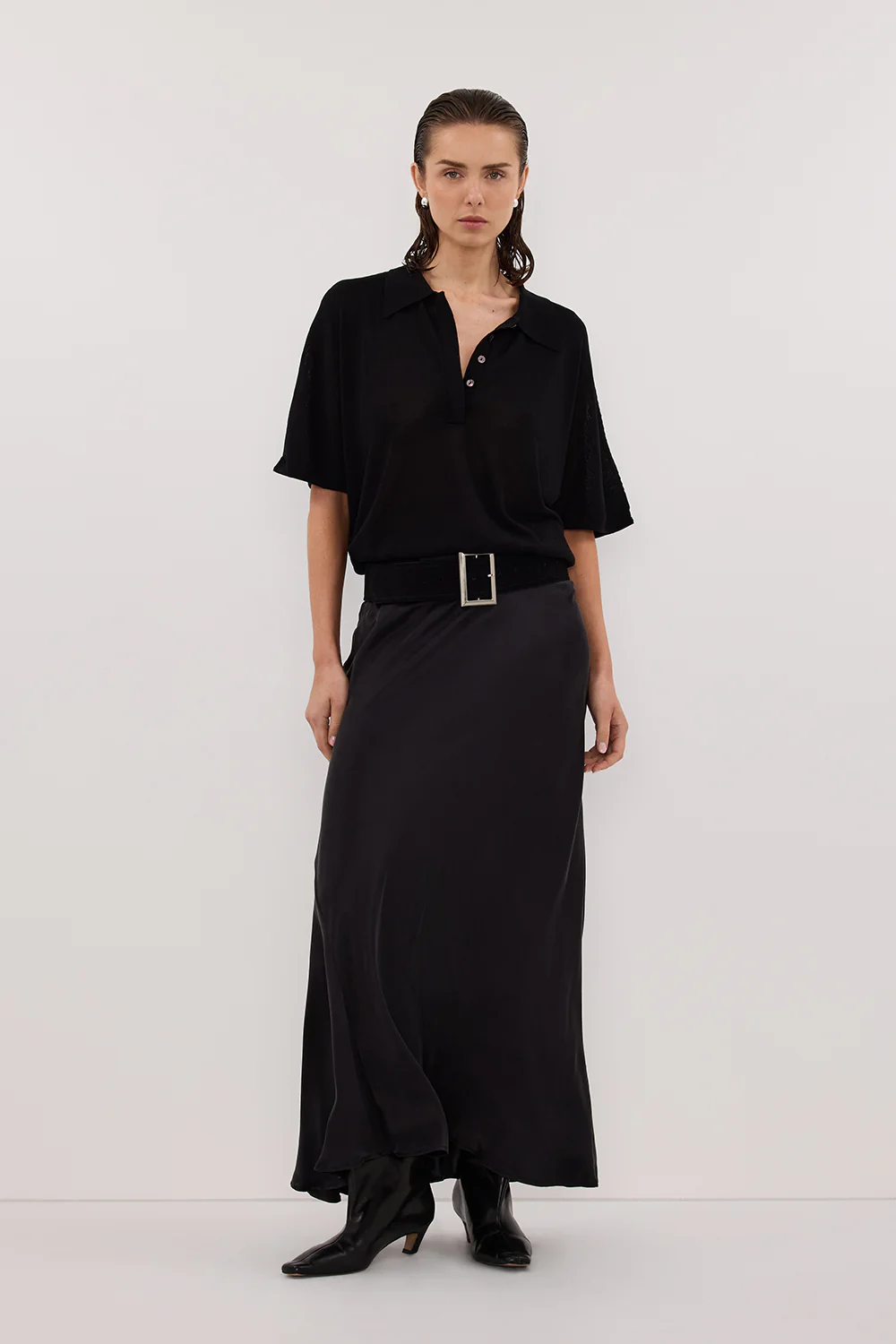 ELI BLACK POLO KNIT TOP