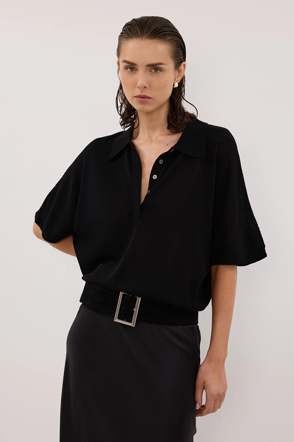ELI BLACK POLO KNIT TOP - Image 2