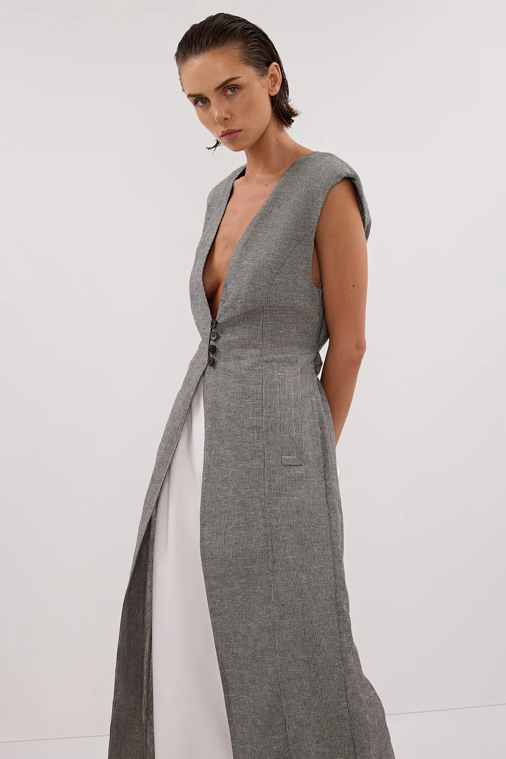 ELIAS CHARCOAL LONGLINE VEST - Image 2
