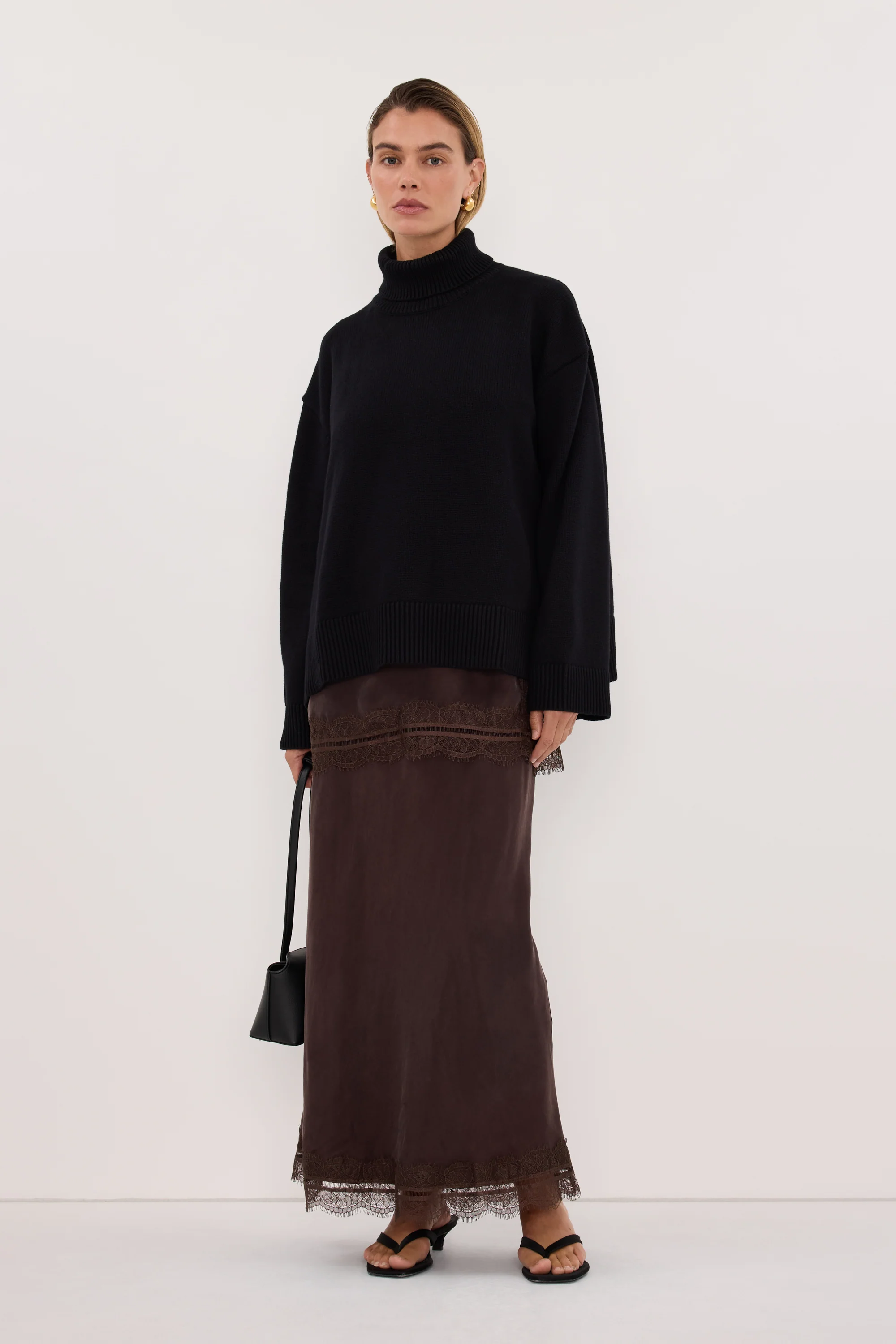 ELLA BLACK TURNBACK NECK KNIT JUMPER
