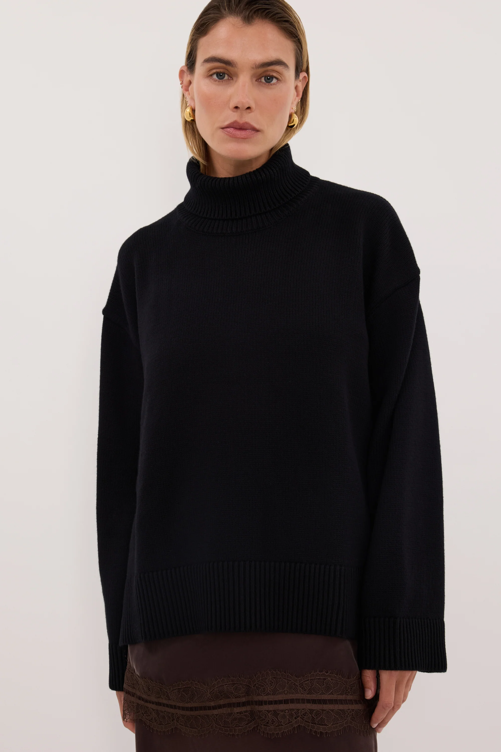 ELLA BLACK TURNBACK NECK KNIT JUMPER - Image 2
