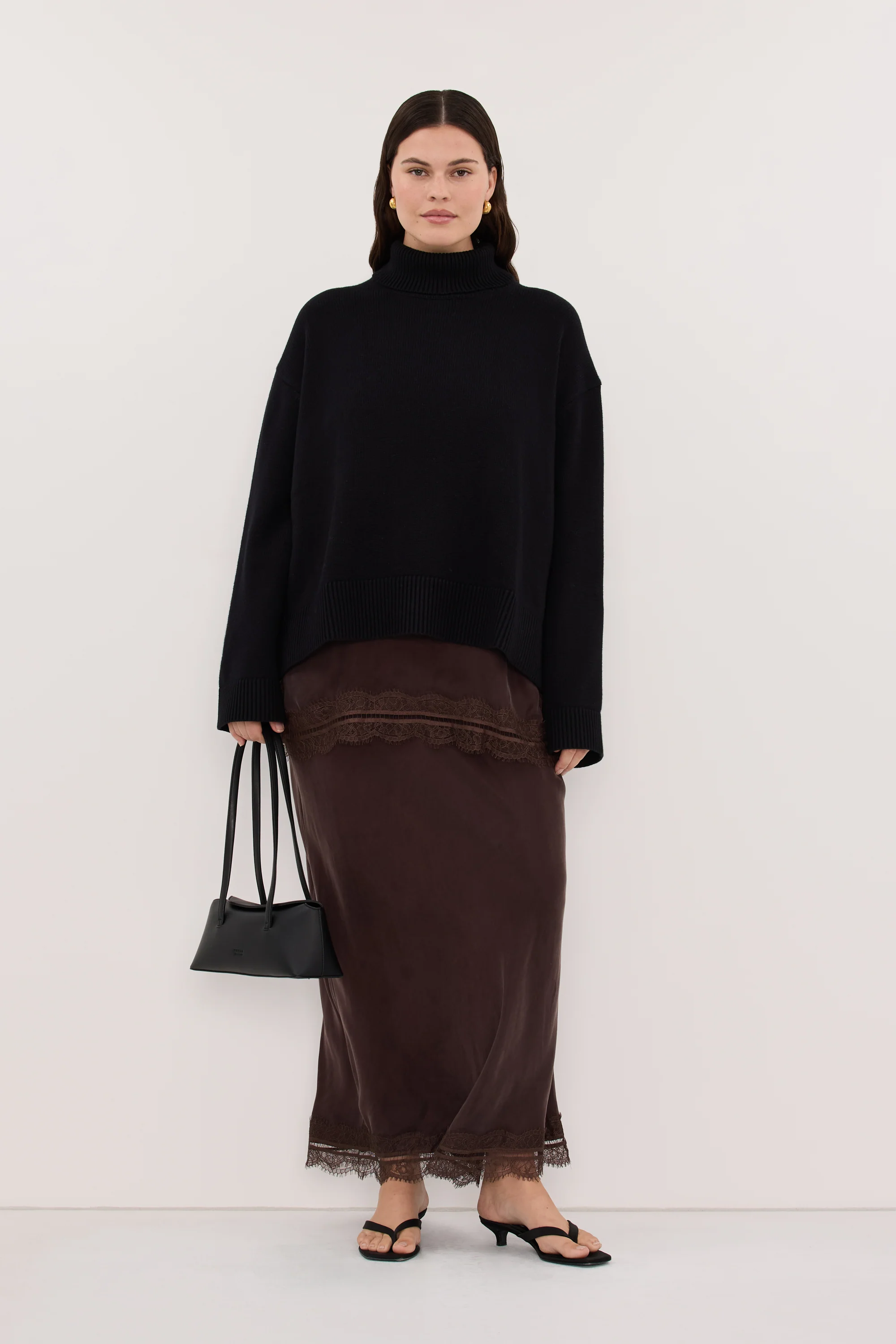 ELLA BLACK TURNBACK NECK KNIT JUMPER - Image 6