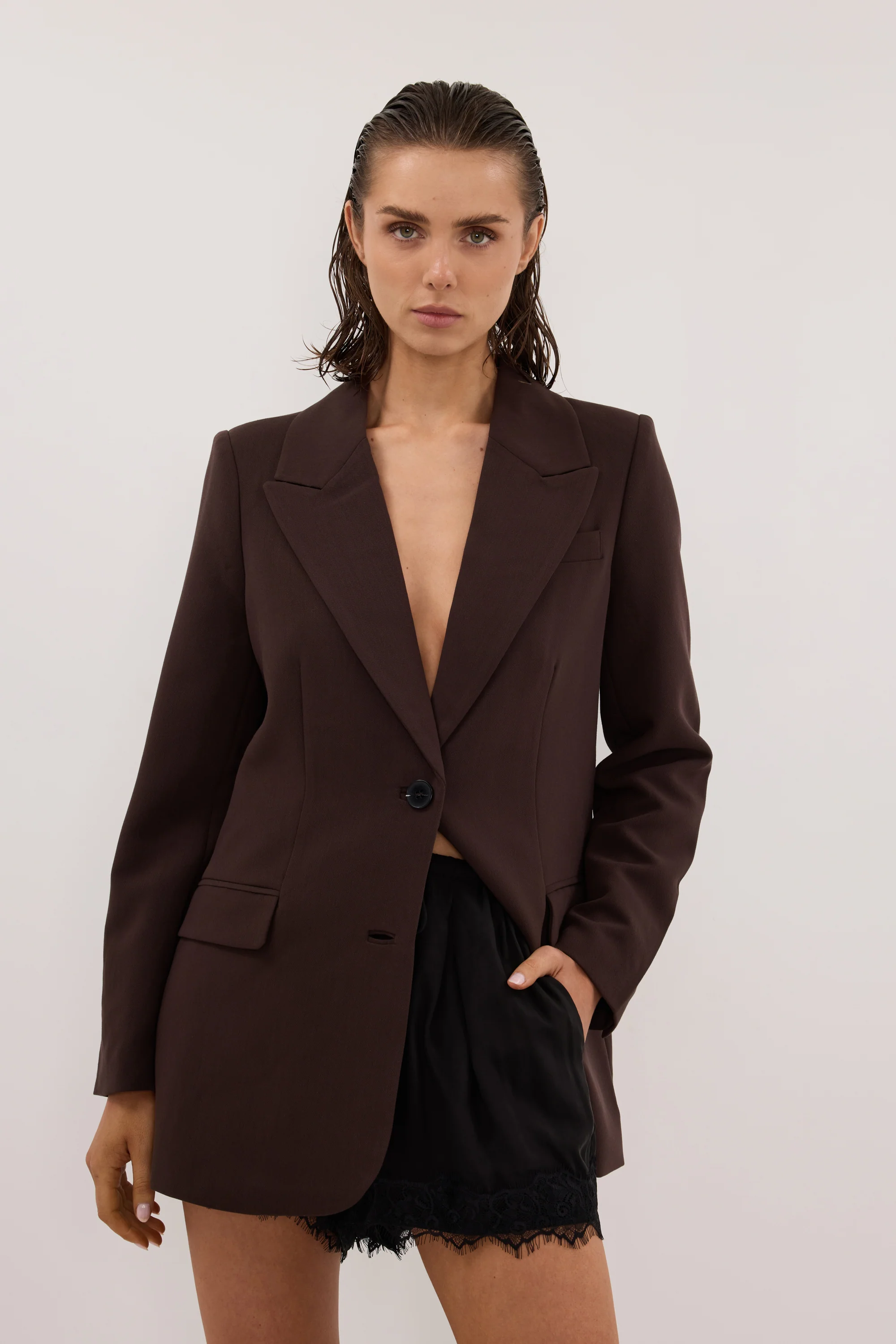 ELLE DARK CHOCOLATE BLAZER - Image 2