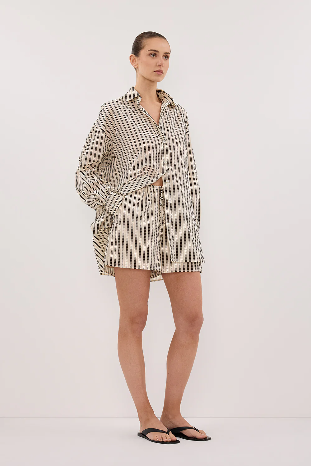 ELLIE CREAM STRIPE DRAWSTRING SHORTS - Image 3