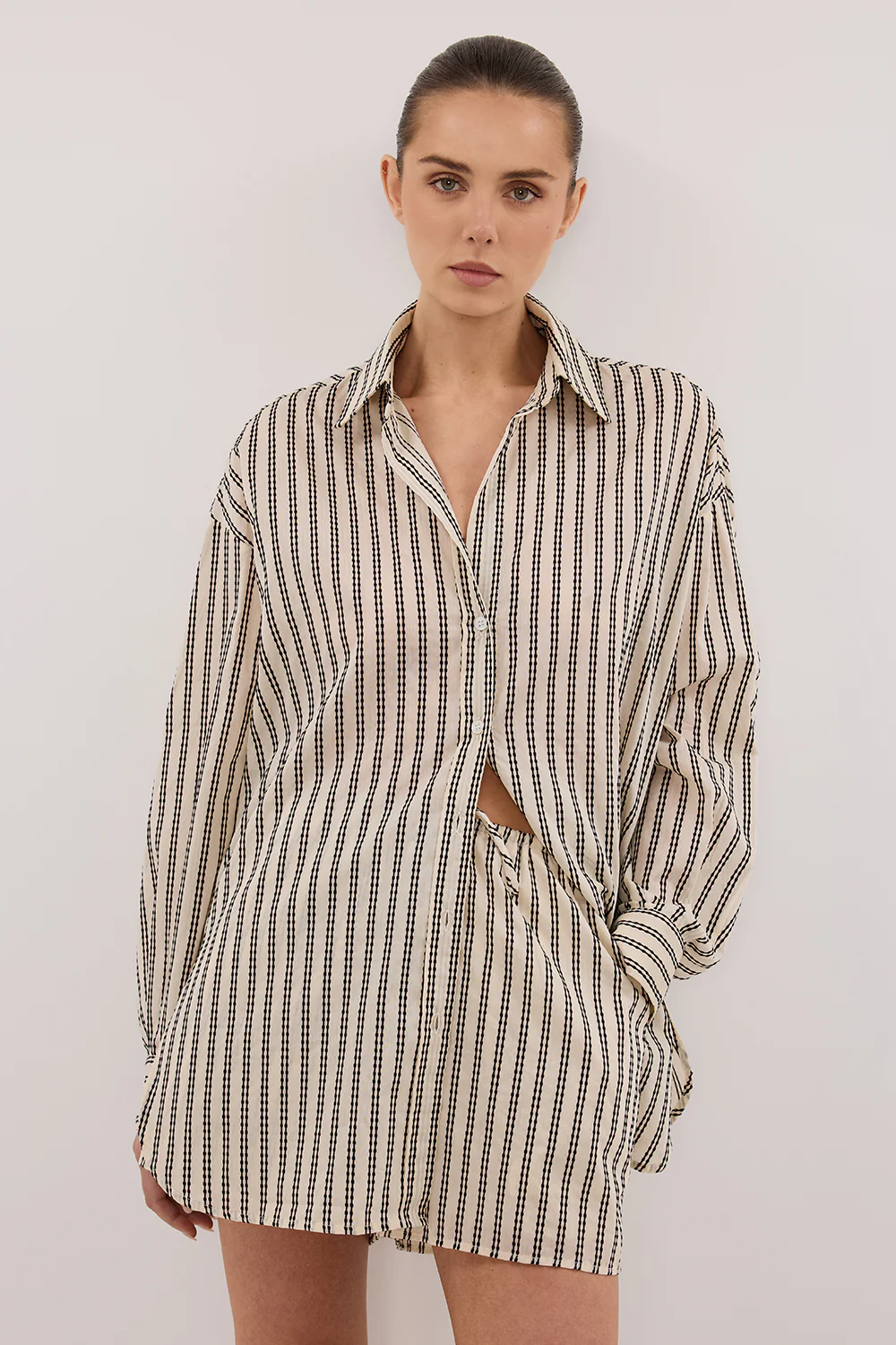 ELLIE CREAM OVERSIZED LONG SLEEVE STRIPE SHIRT - Image 2