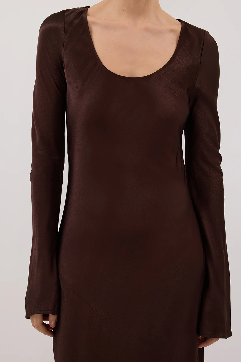 ELOISE BITTER CHOC LONG SLEEVE SATIN MIDI DRESS - Image 5
