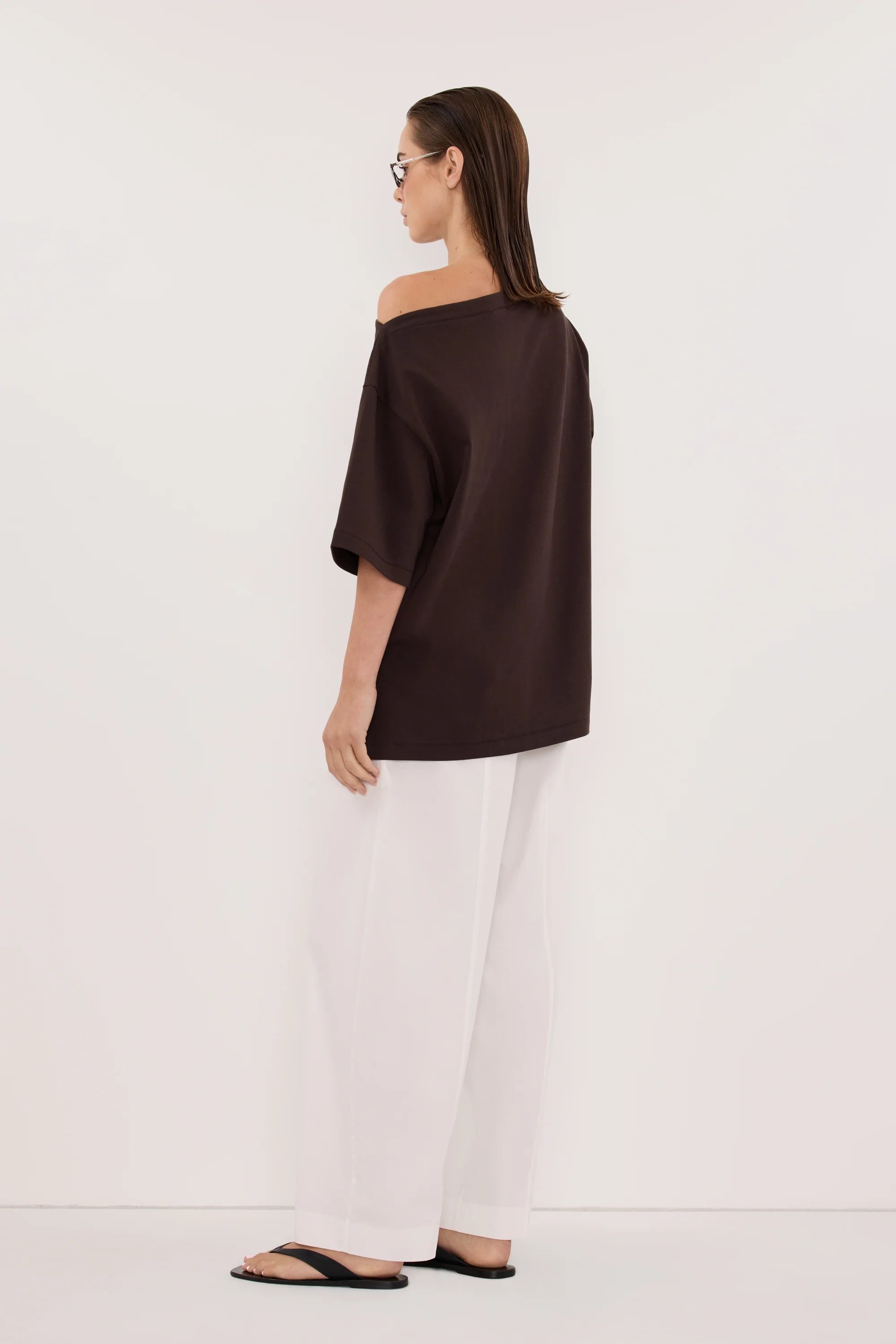 ESME BITTER CHOC ASYM BOAT NECK TEE - Image 3