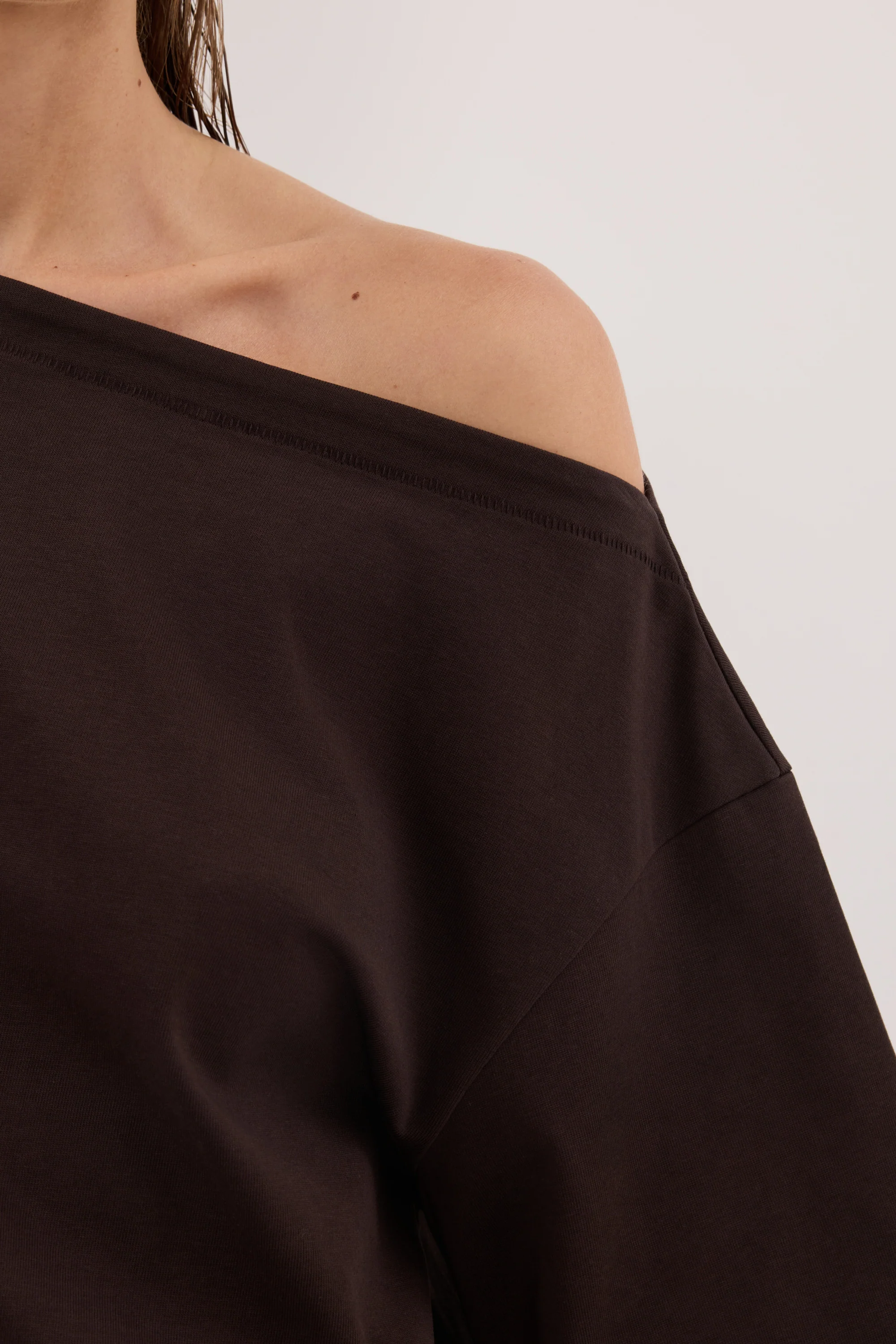 ESME BITTER CHOC ASYM BOAT NECK TEE - Image 4