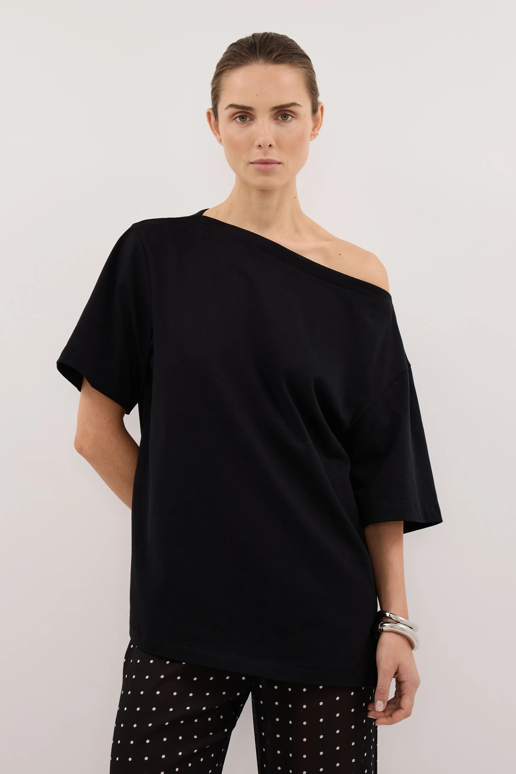 ESME BLACK ASYM BOAT NECK TEE - Image 2