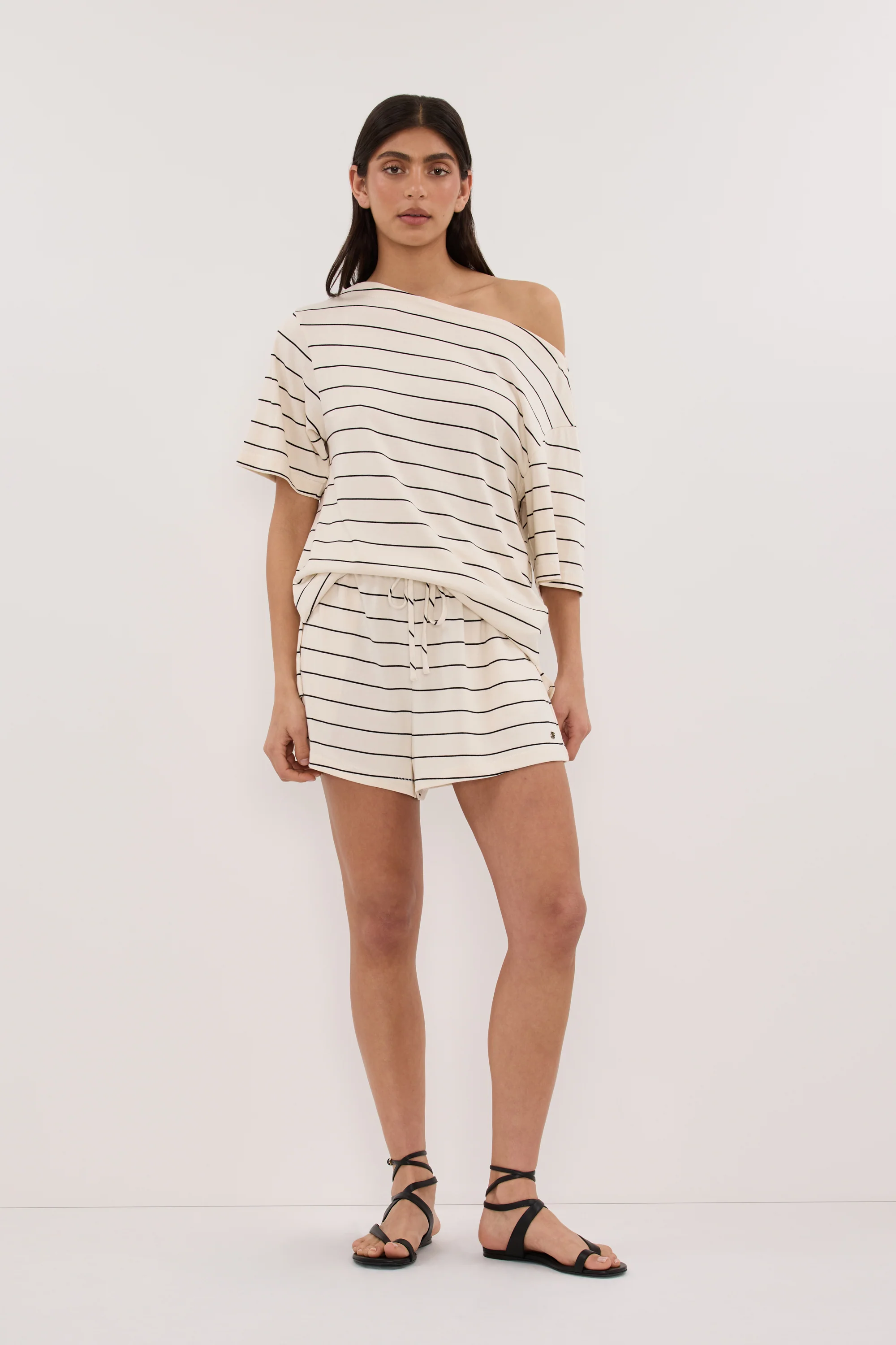 ESME OFF WHITE  STRIPE ASYM TEE - Image 6