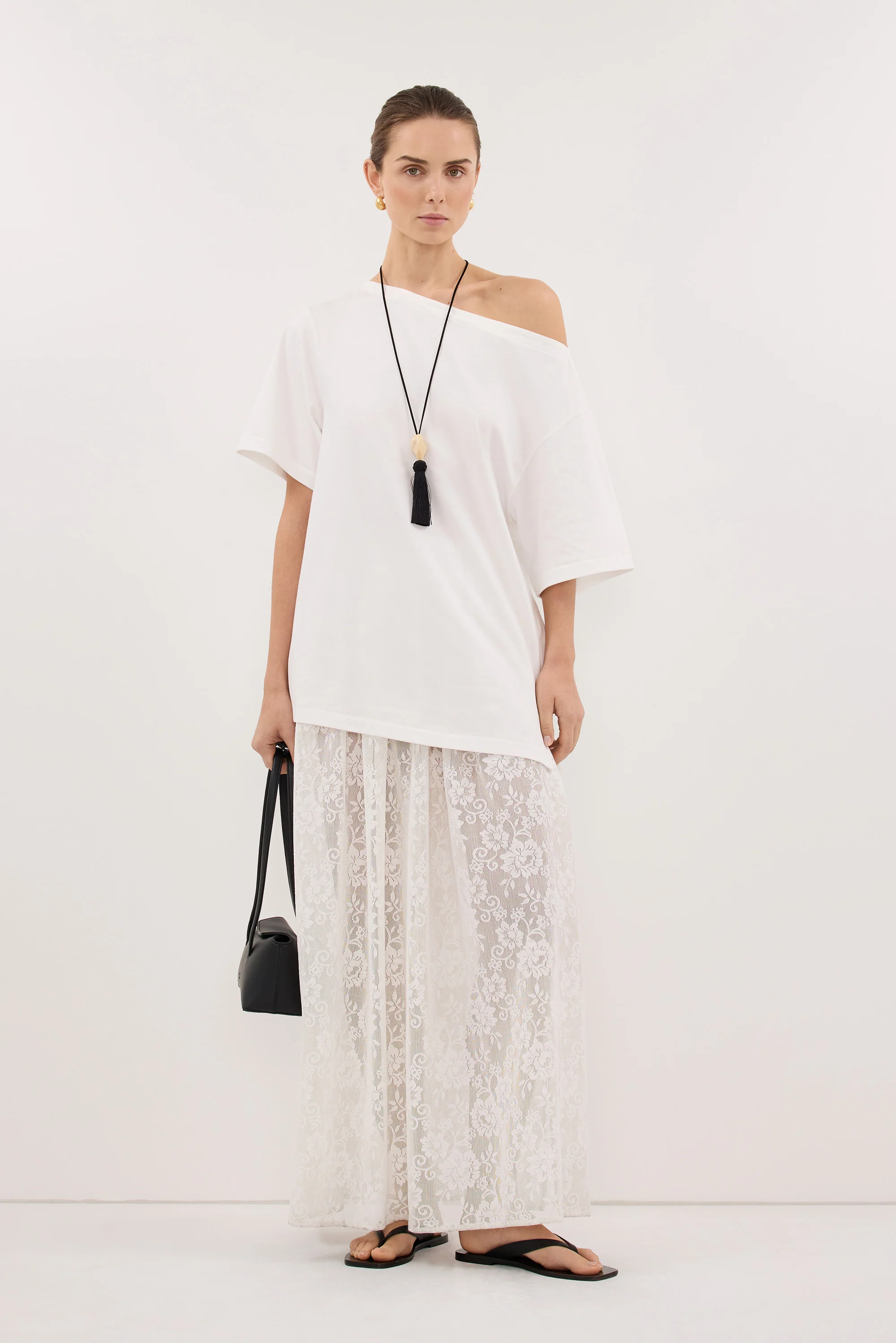 ESME WHITE ASYM BOAT NECK TEE