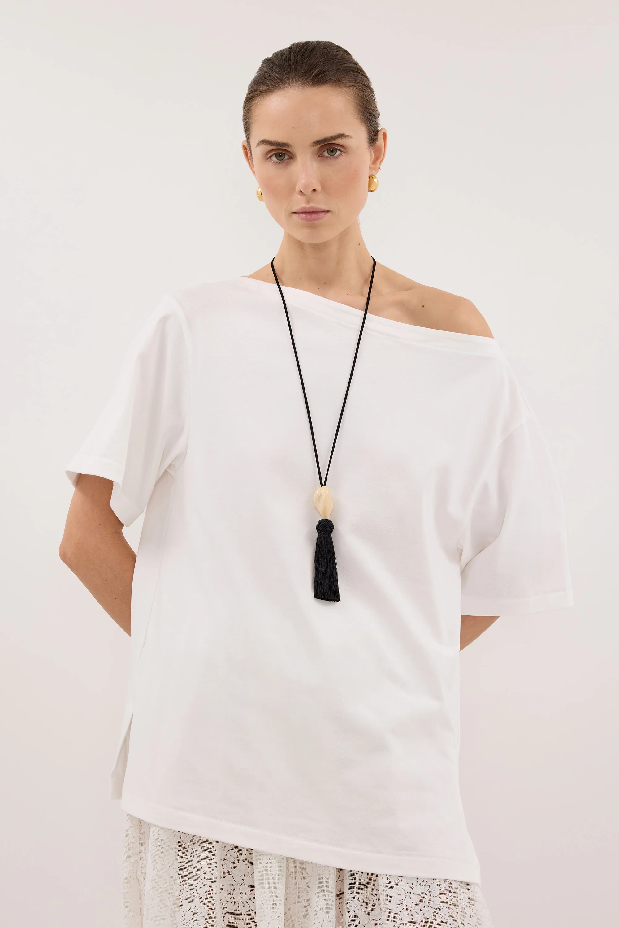 ESME WHITE ASYM BOAT NECK TEE - Image 2