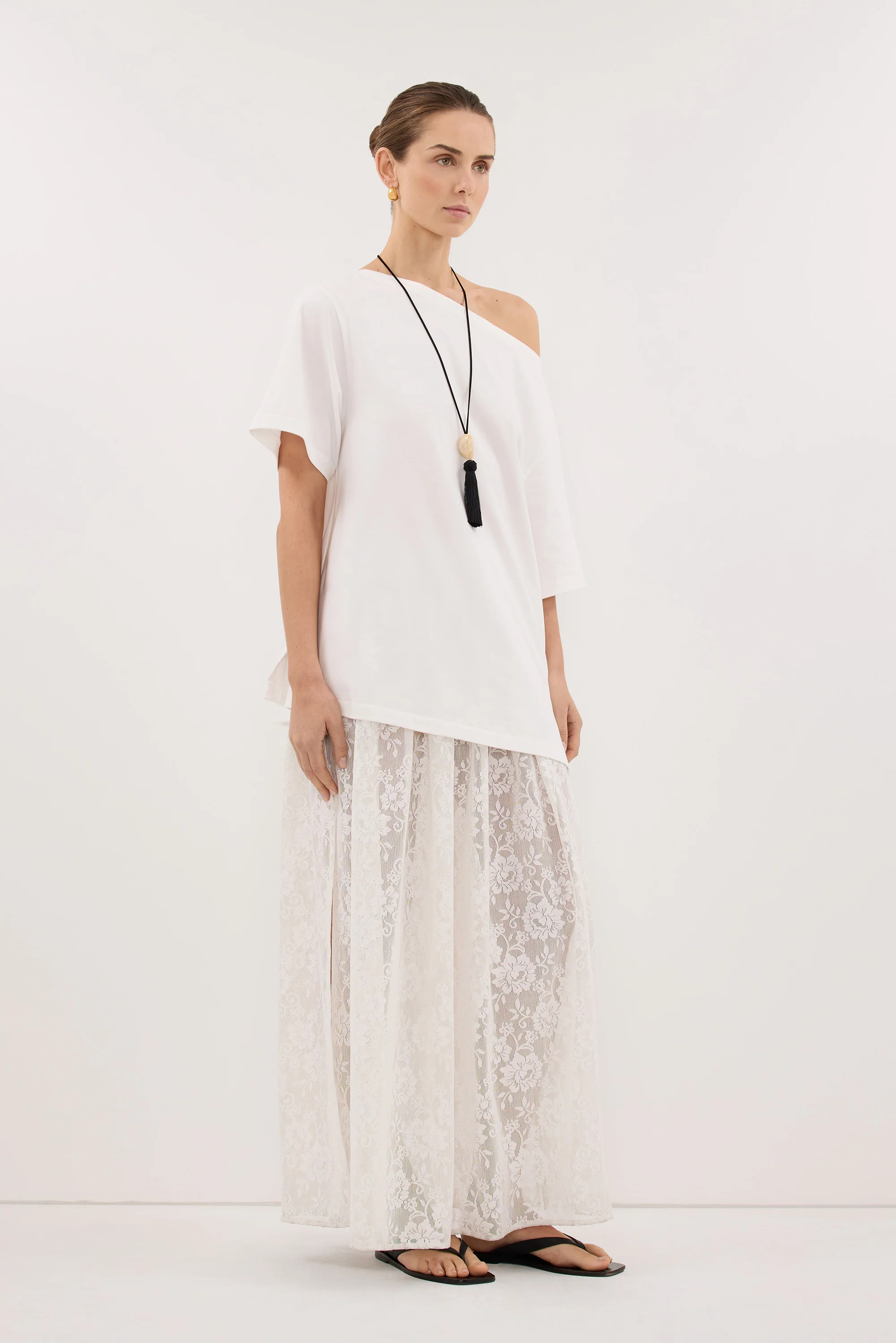 ESME WHITE ASYM BOAT NECK TEE - Image 3