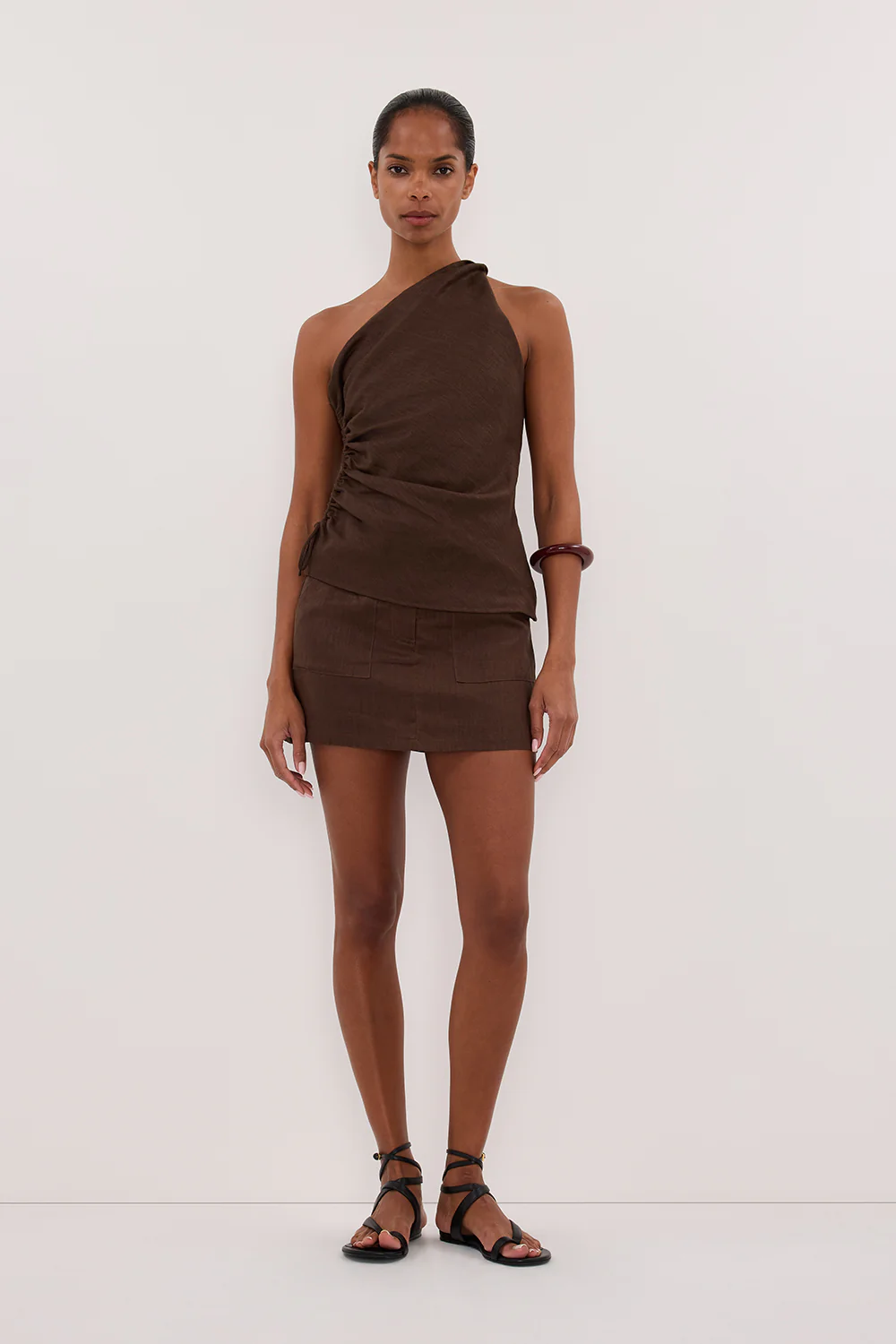 EVA BITTER CHOC LINEN SKORT